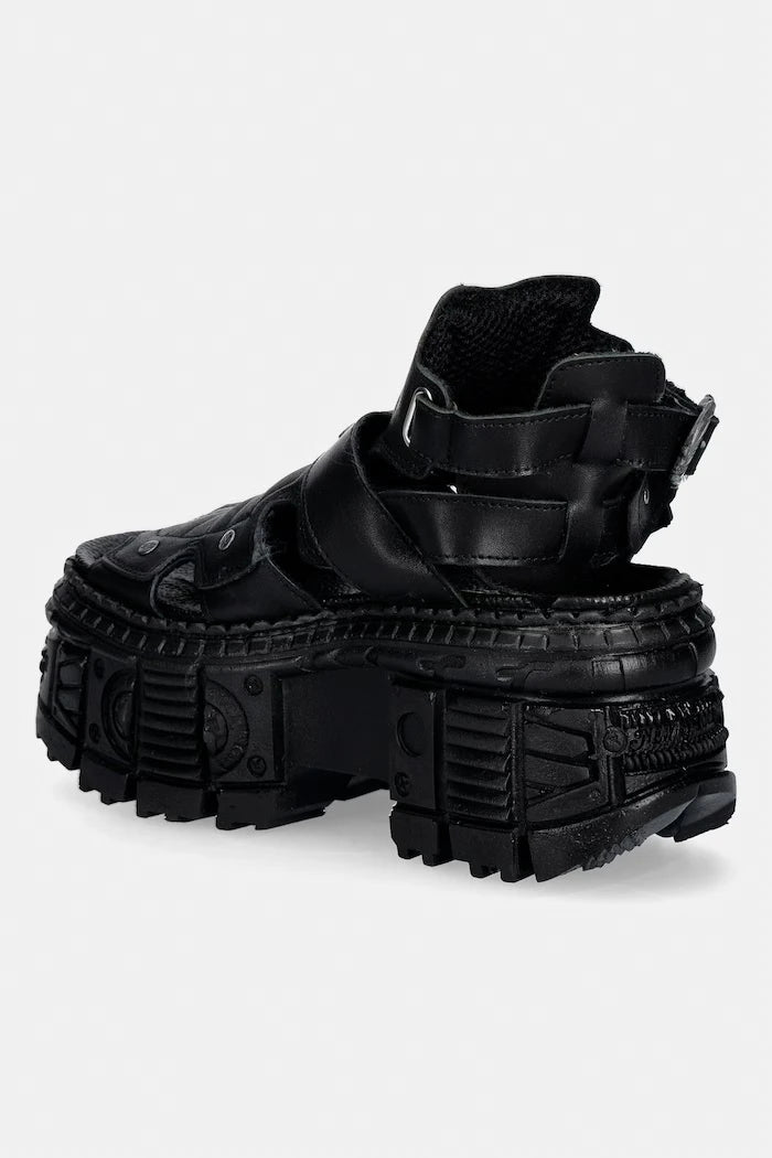 New Rock kadın deri sandalet ITALI NEGRO, TANK CASCO NEGRO PIN LATERA