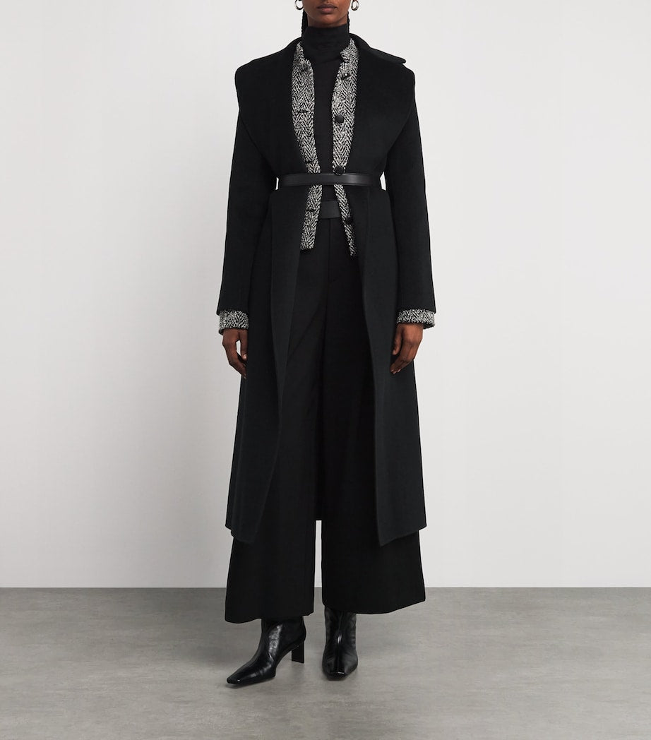 Black Double-Pleat Wide-Leg Trousers