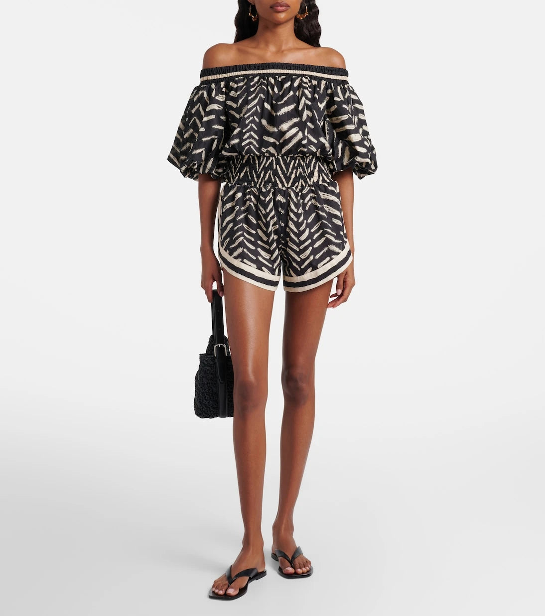 Johanna Ortiz - Printed off-shoulder cotton romper