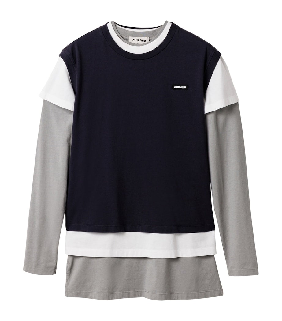 Miu Miu Grey Cotton Layering T-Shirts (Pack of 3)