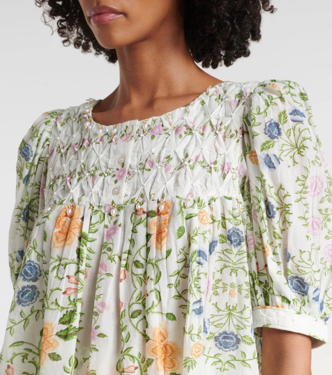 Farm Rio - Folk Floral embellished cotton blouse