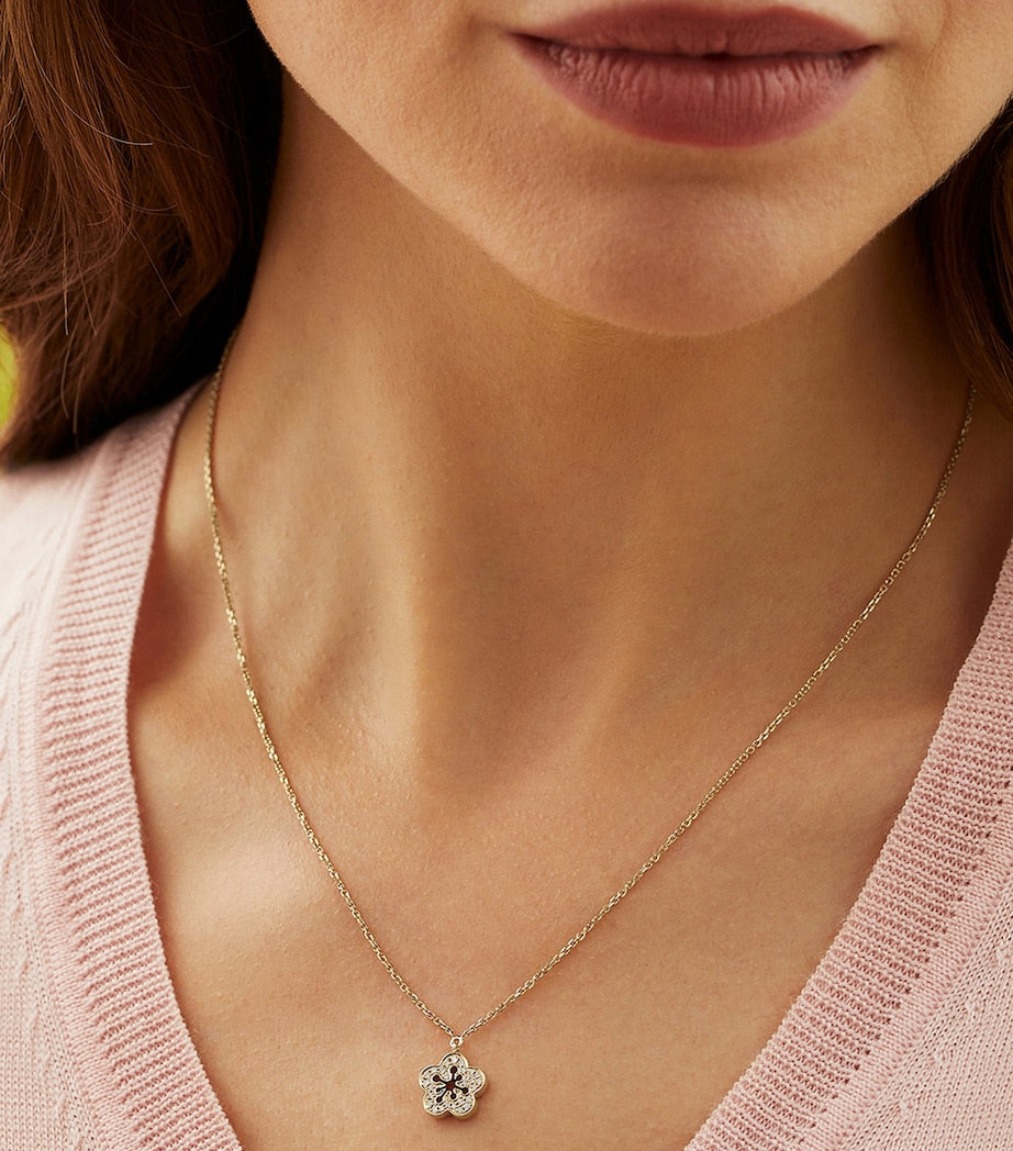 Mini Yellow Gold and Diamond Blossom Pendant Necklace