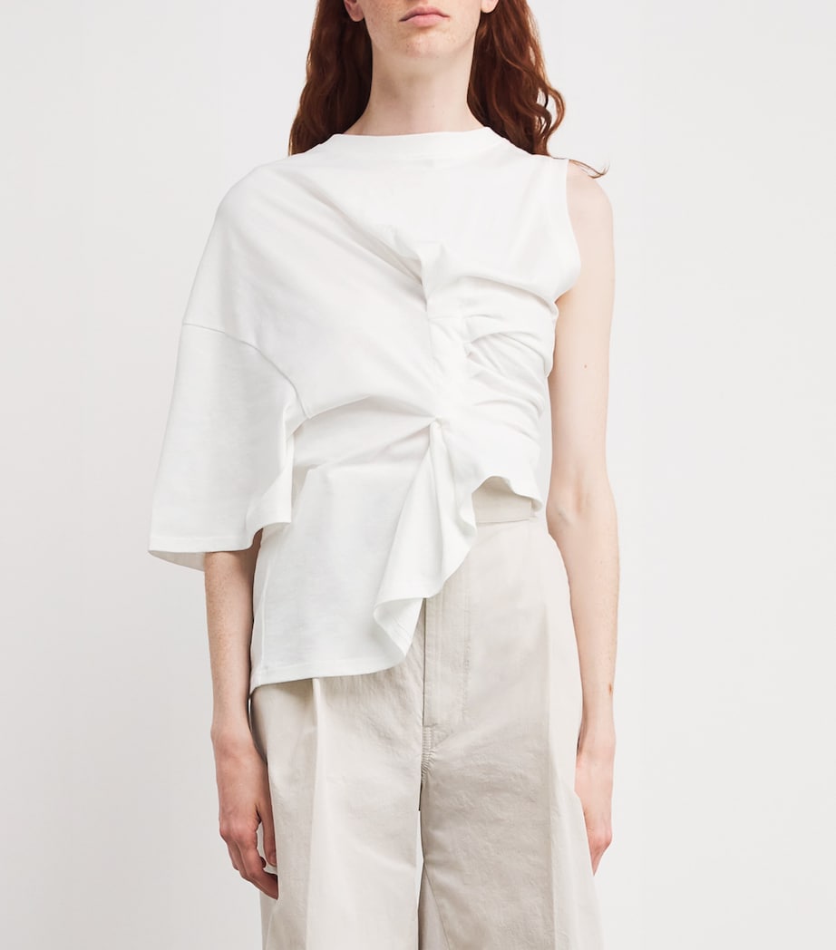 A.W.A.K.E. Mode White Organic Cotton Asymmetric Knot Top