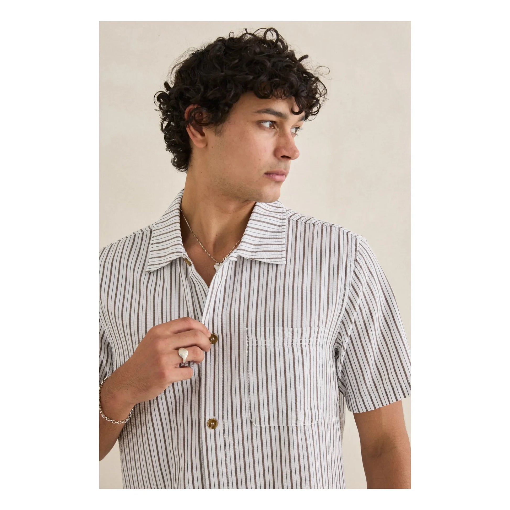 Rhythm - Striped Short Sleeve Shirt | Light grey