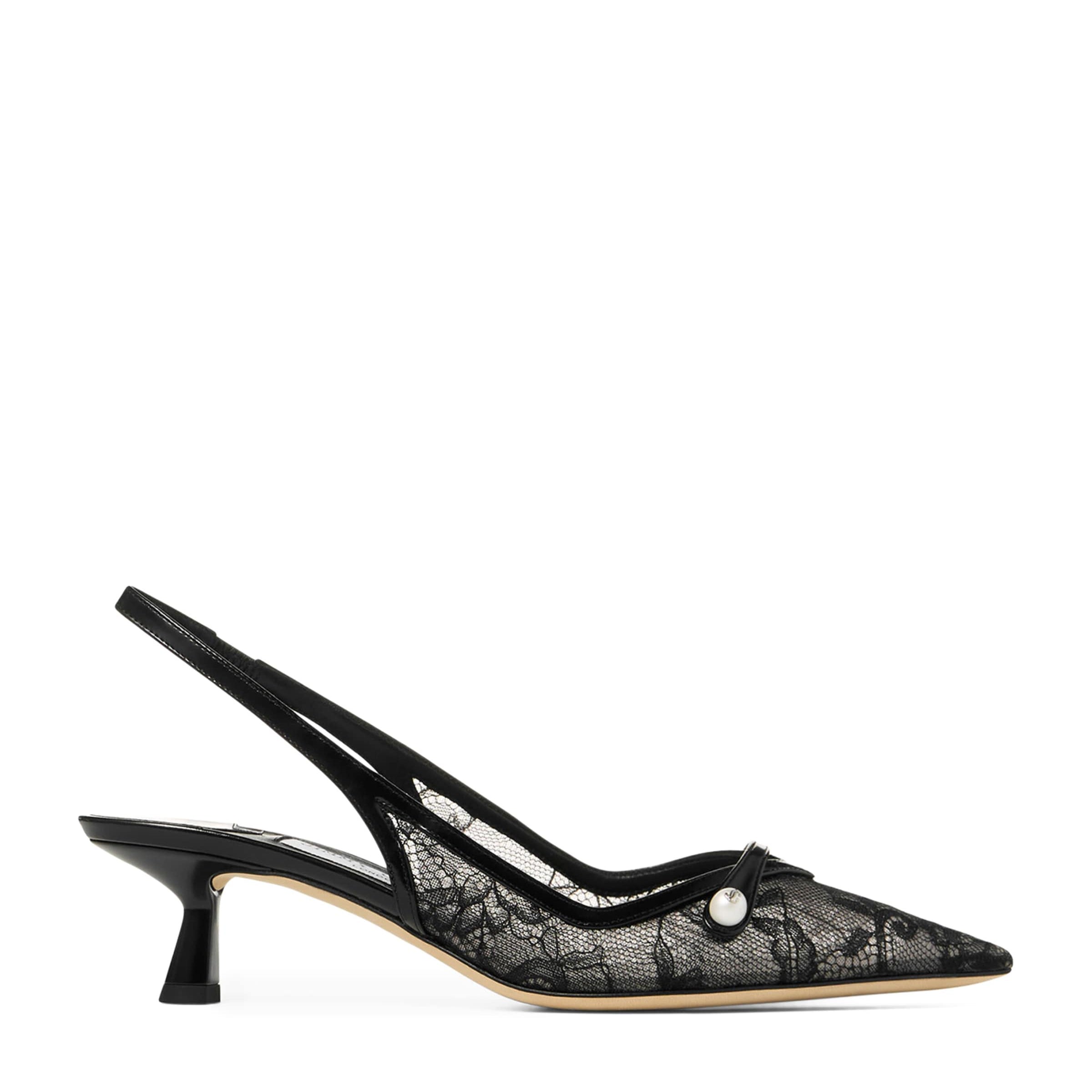 Amita 45 Lace-Leather Slingback Pumps