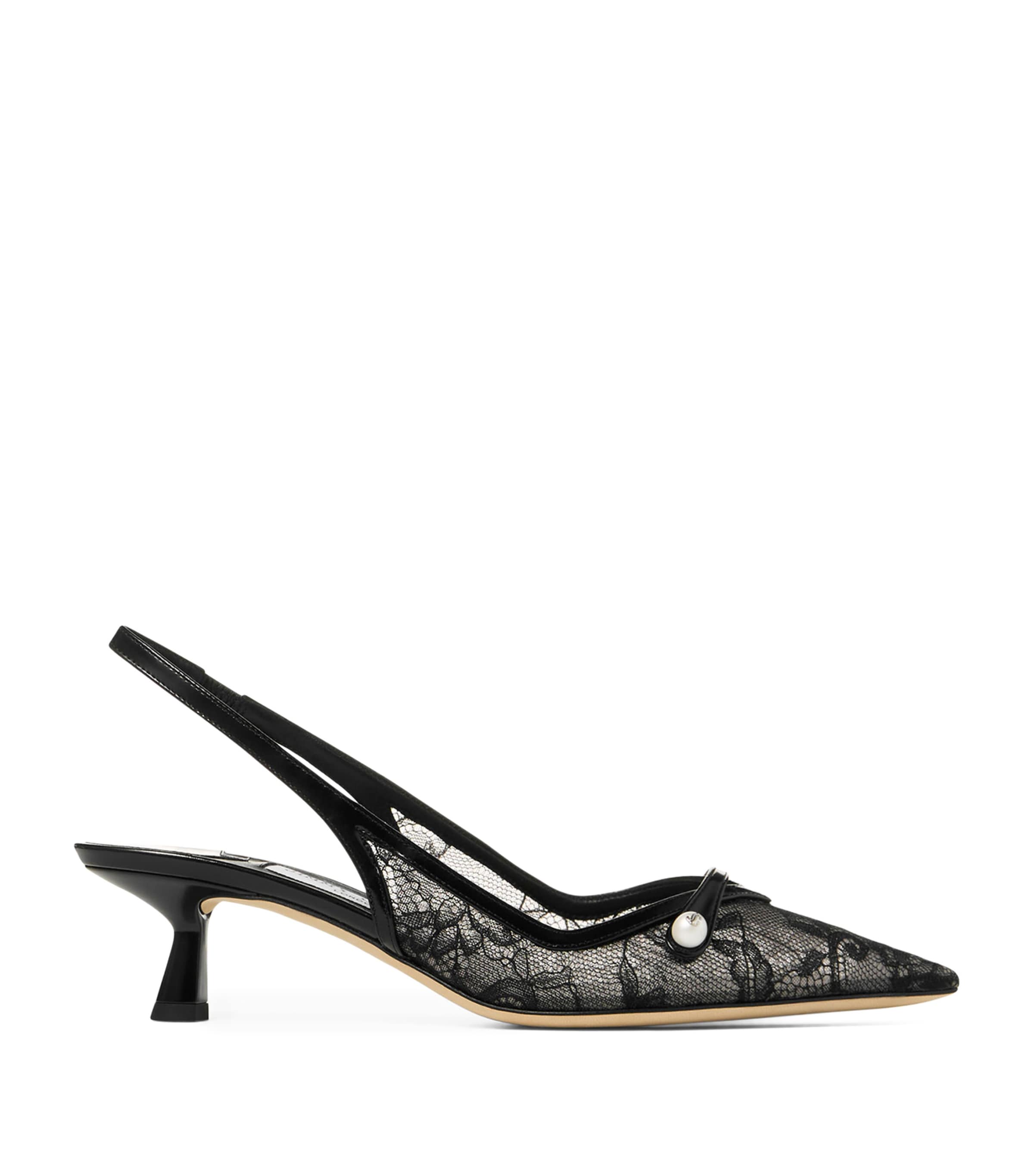 Amita 45 Lace-Leather Slingback Pumps