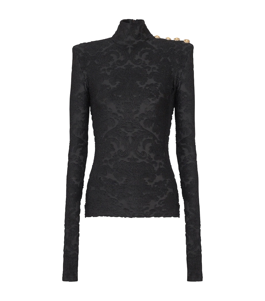 Balmain Black Baroque Jacquard Top