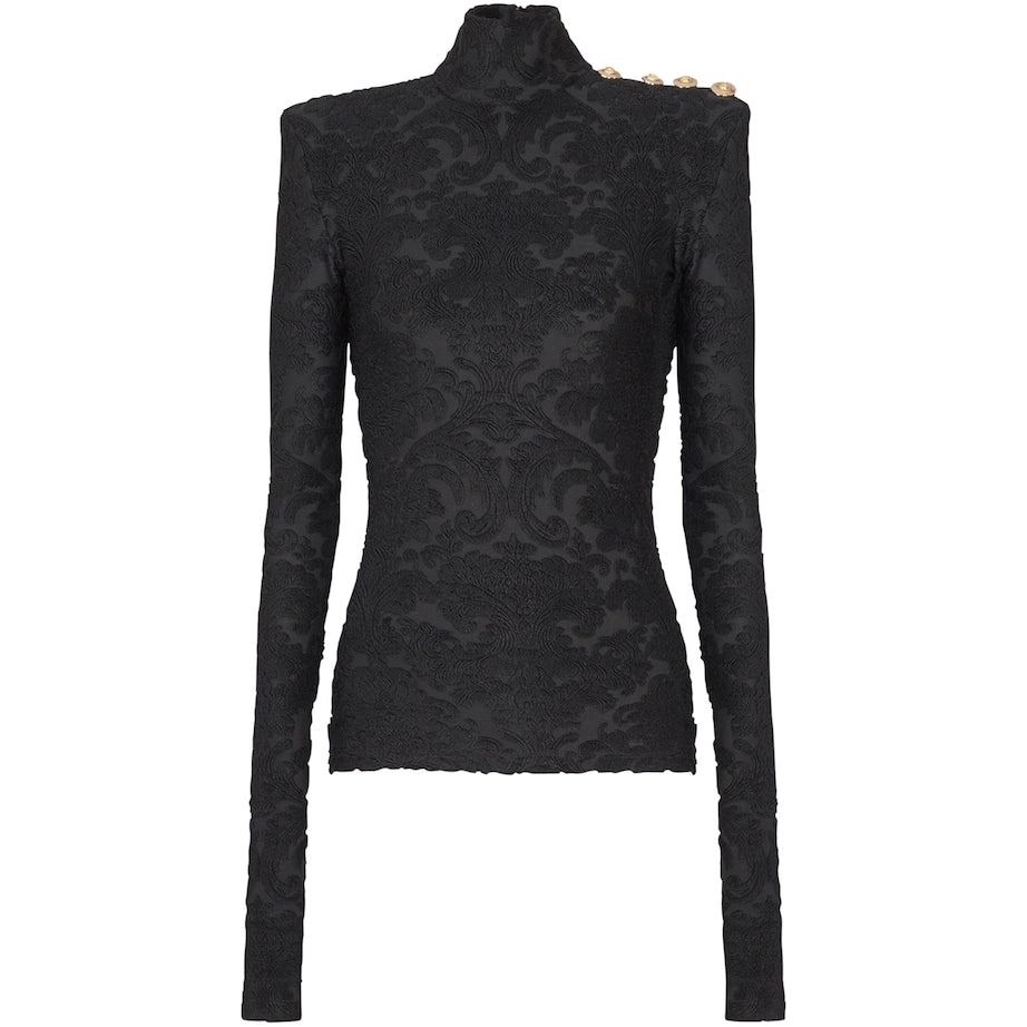 Balmain Black Baroque Jacquard Top