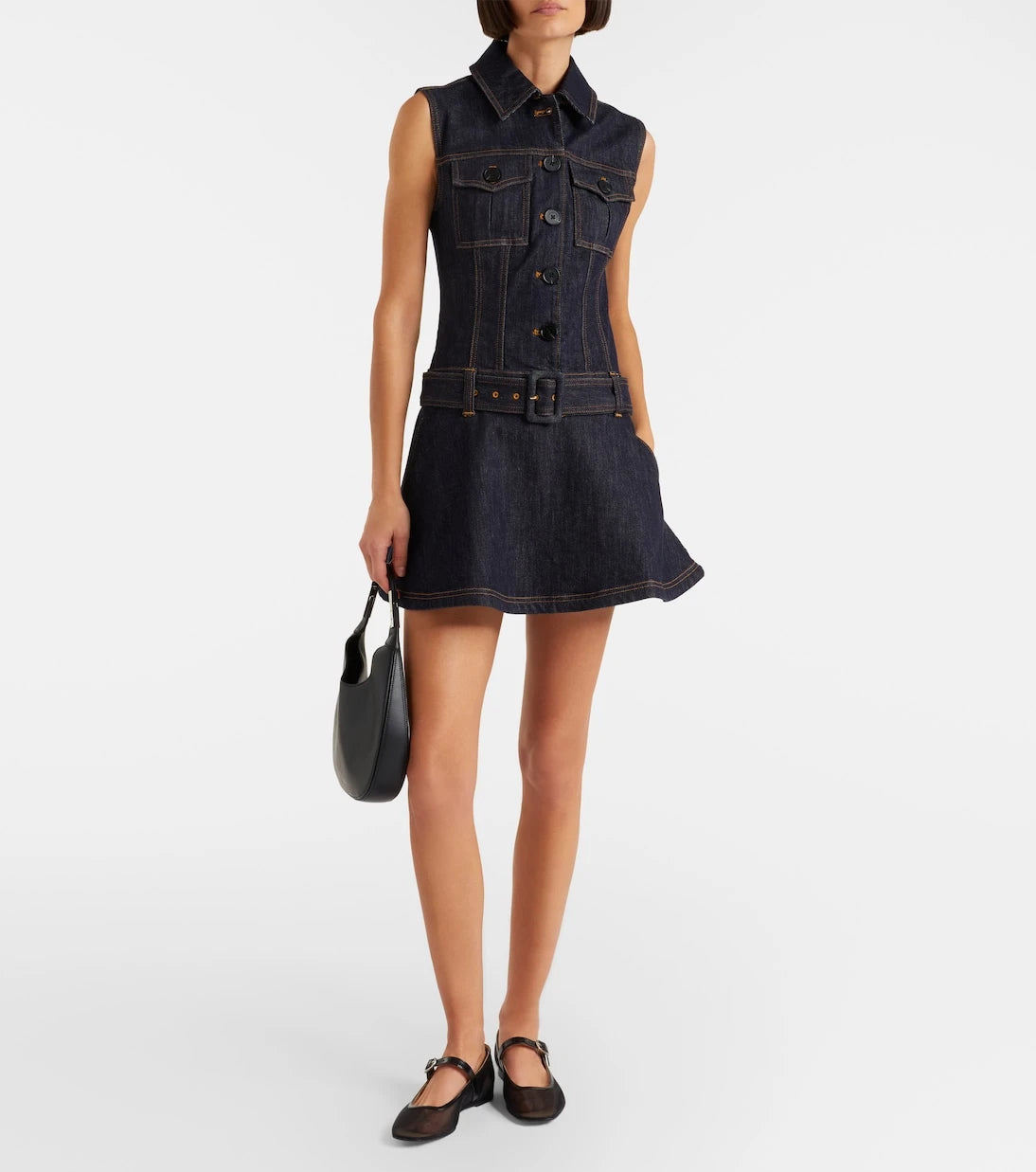 Self-Portrait - Belted denim minidress