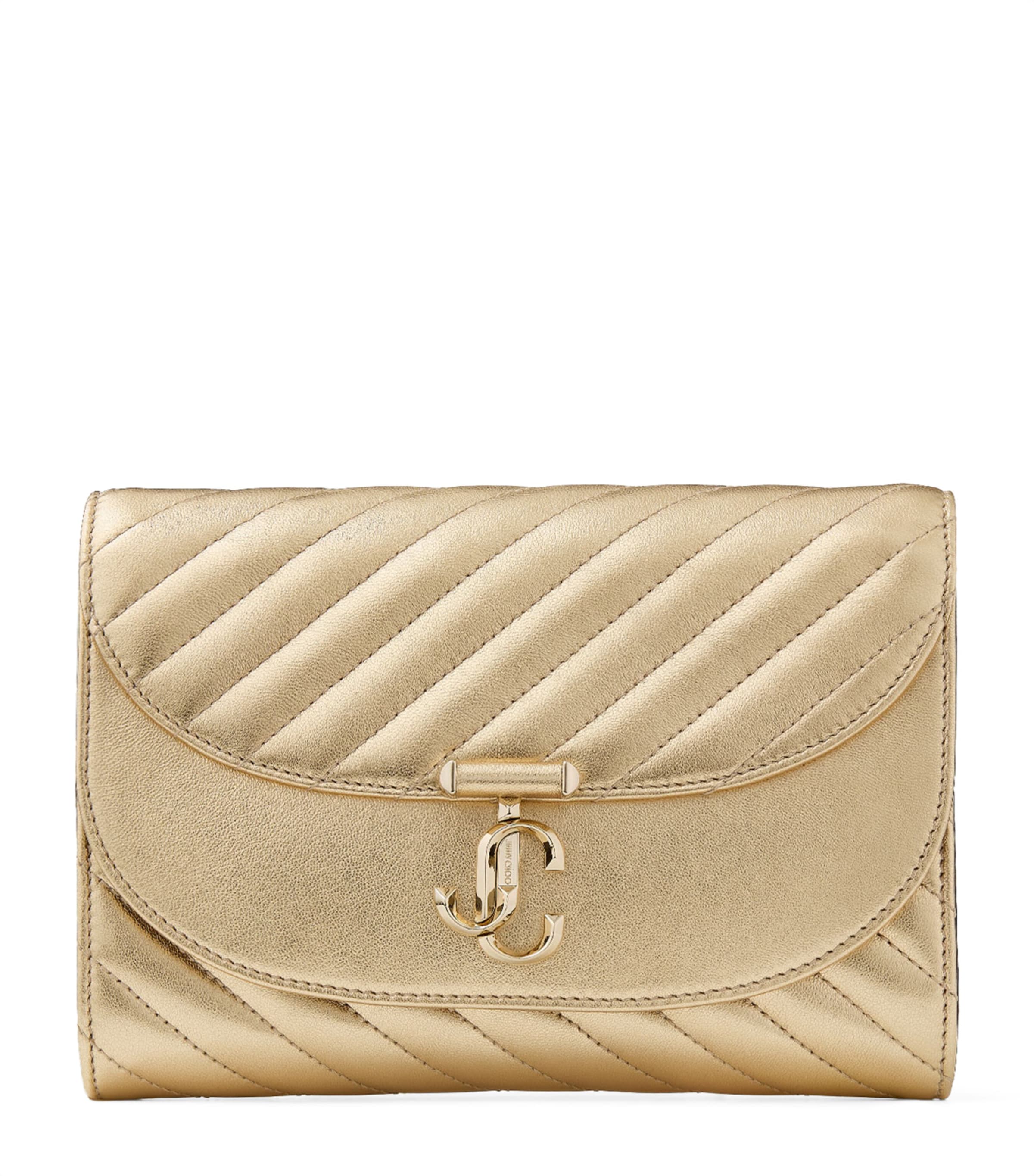 Jimmy Choo Gold Leather Curve Clutch Bag