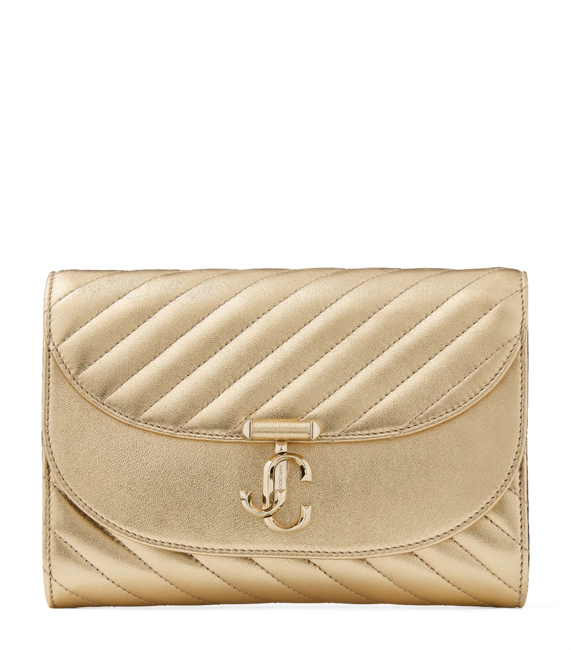 Jimmy Choo Gold Leather Curve Clutch Bag