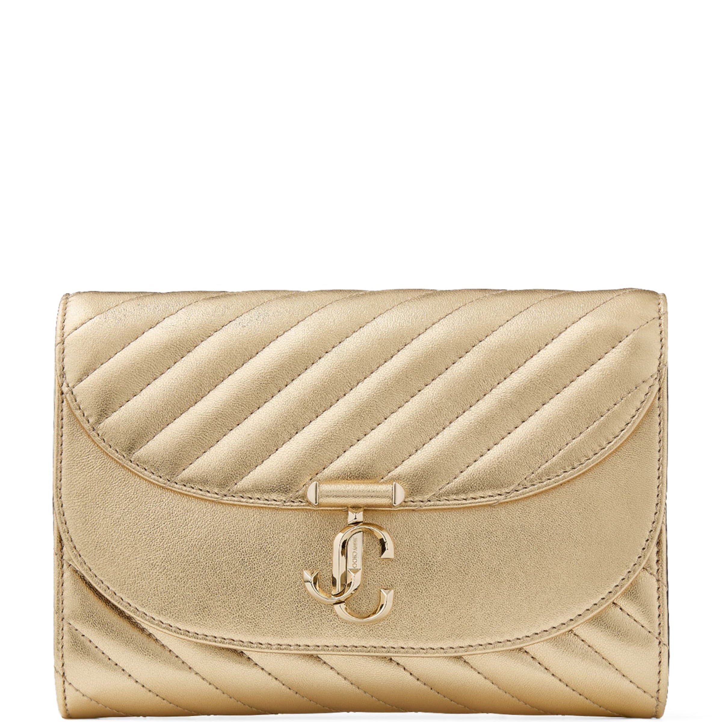 Jimmy Choo Gold Leather Curve Clutch Bag