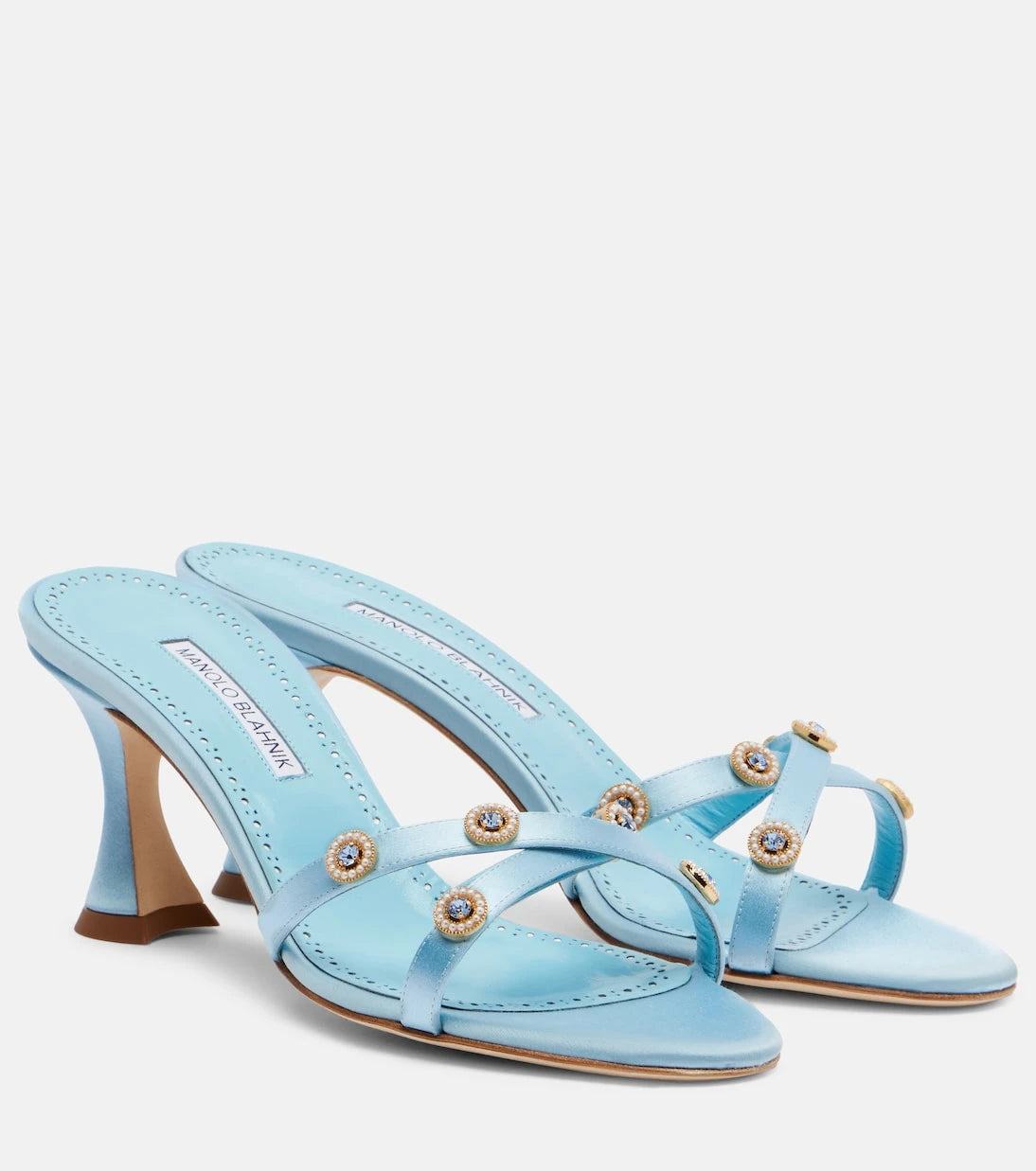 Manolo Blahnik - Pyrenea embellished satin mules
