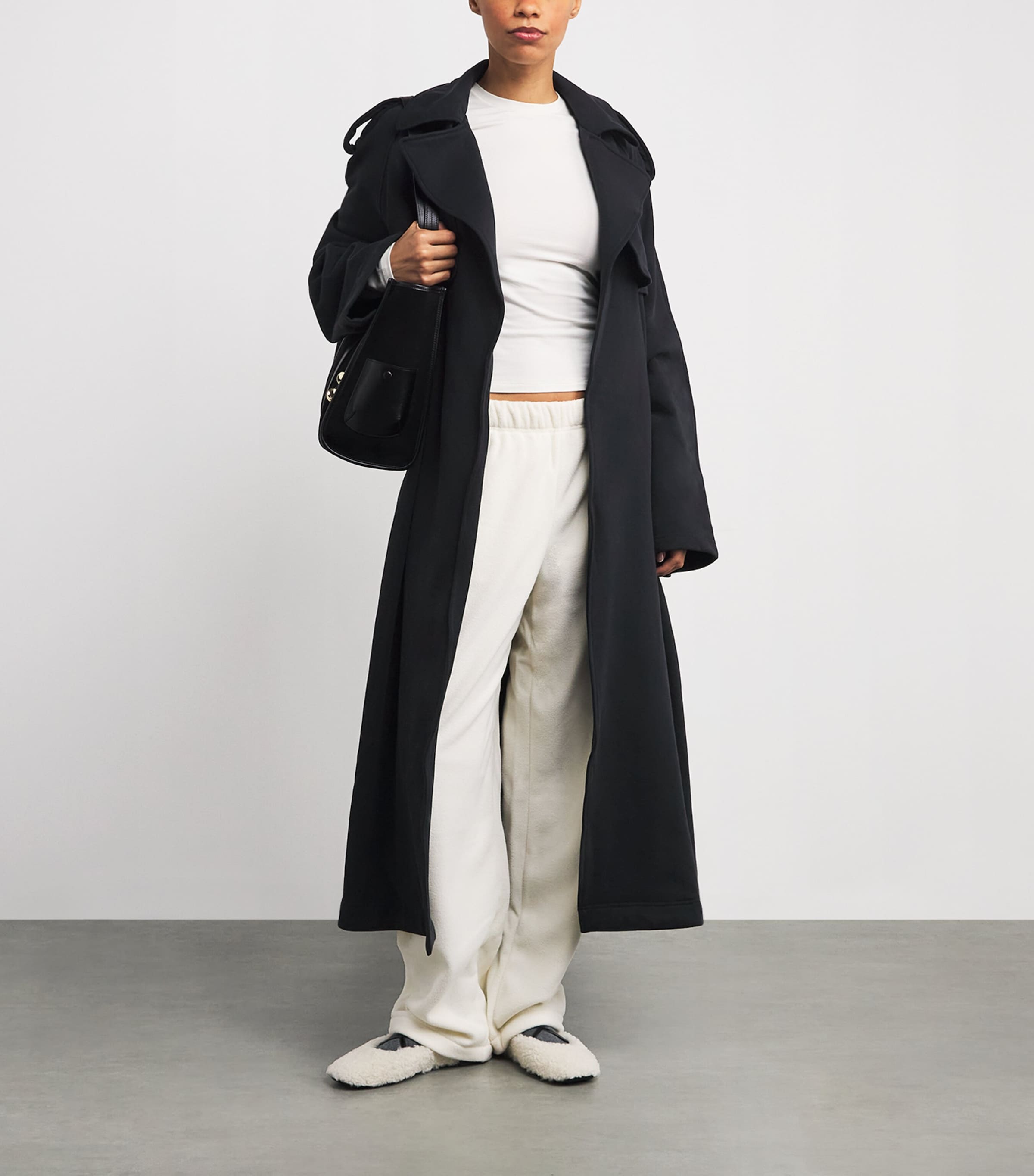 Skims Black Cotton Fleece Boyfriend Trench Coat