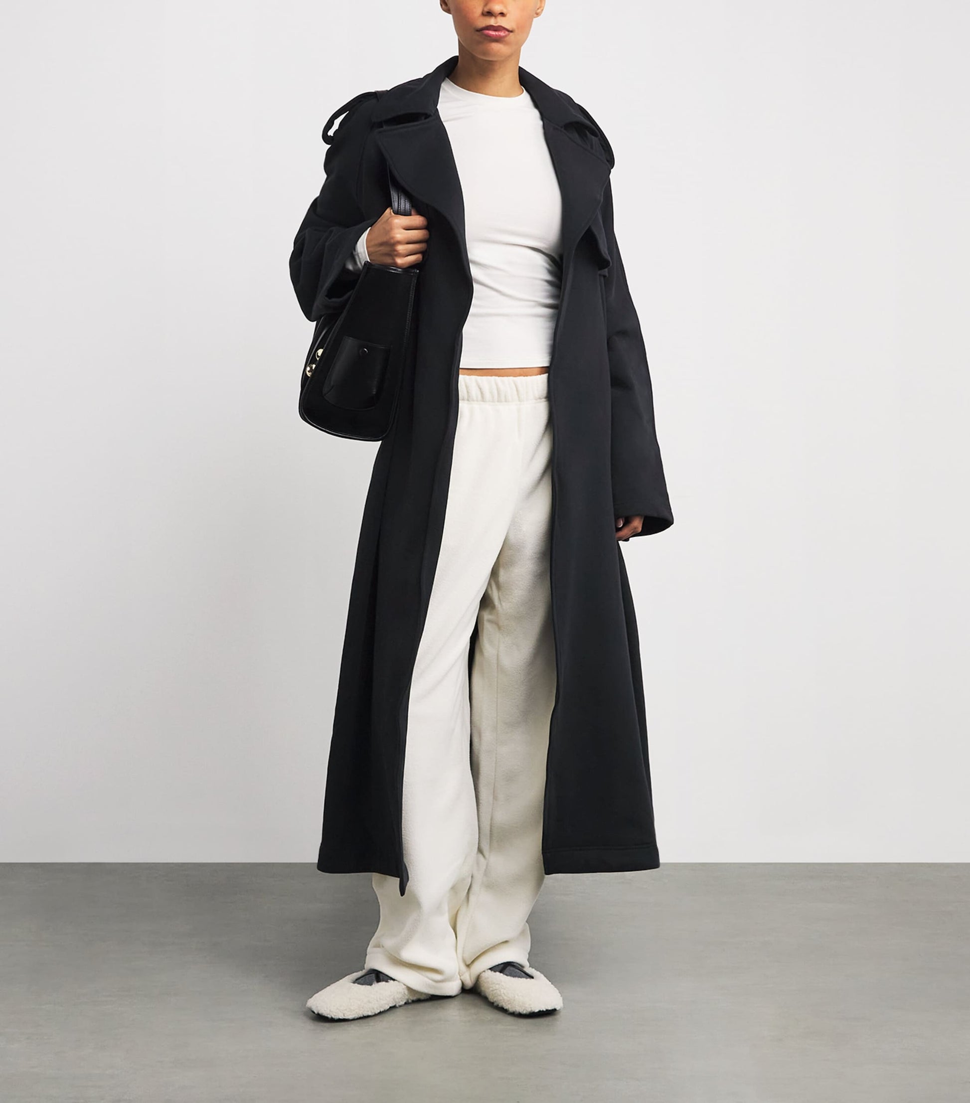 Skims Black Cotton Fleece Boyfriend Trench Coat