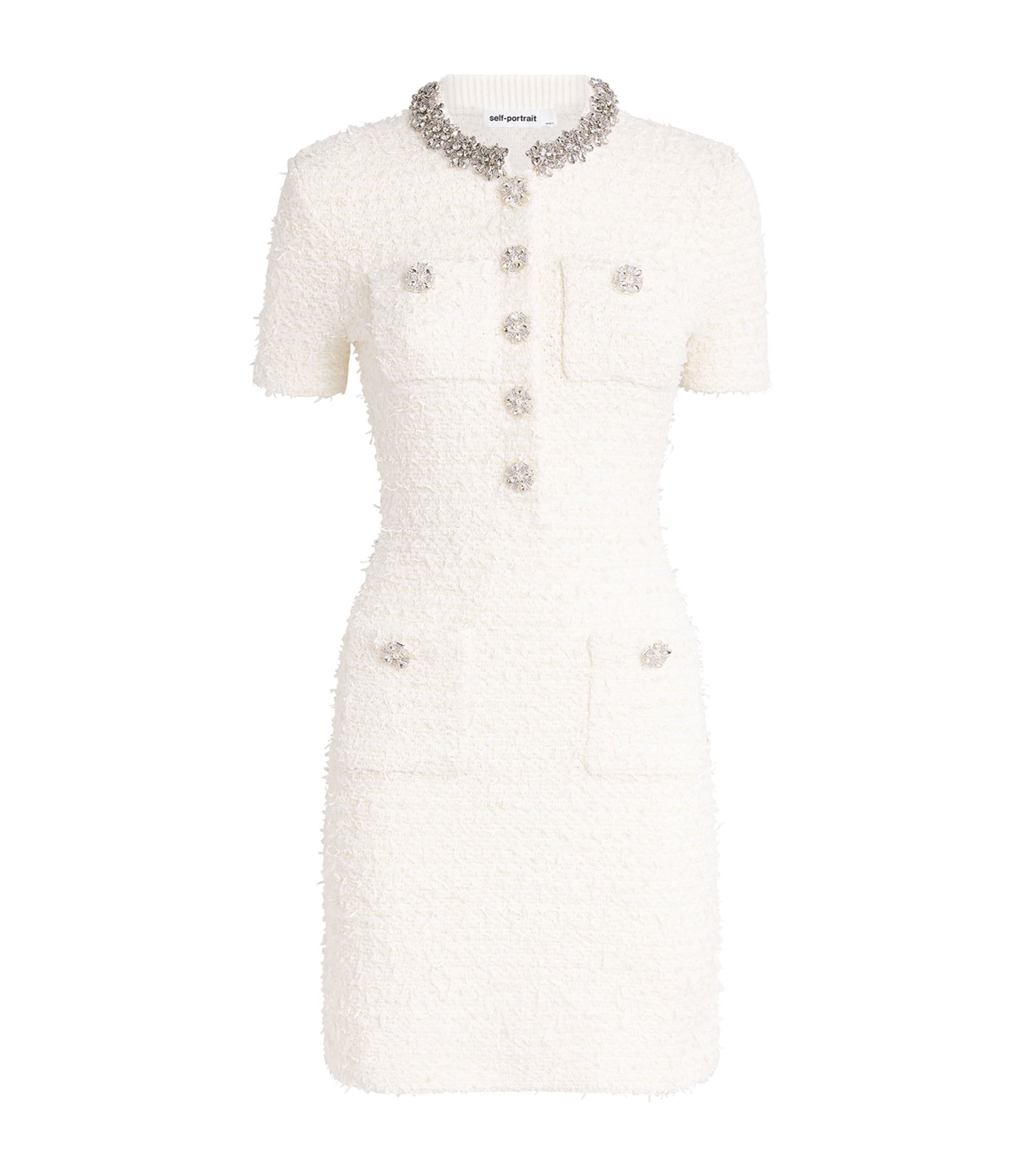 Self-Portrait Ivory Textured-Knit Mini Dress