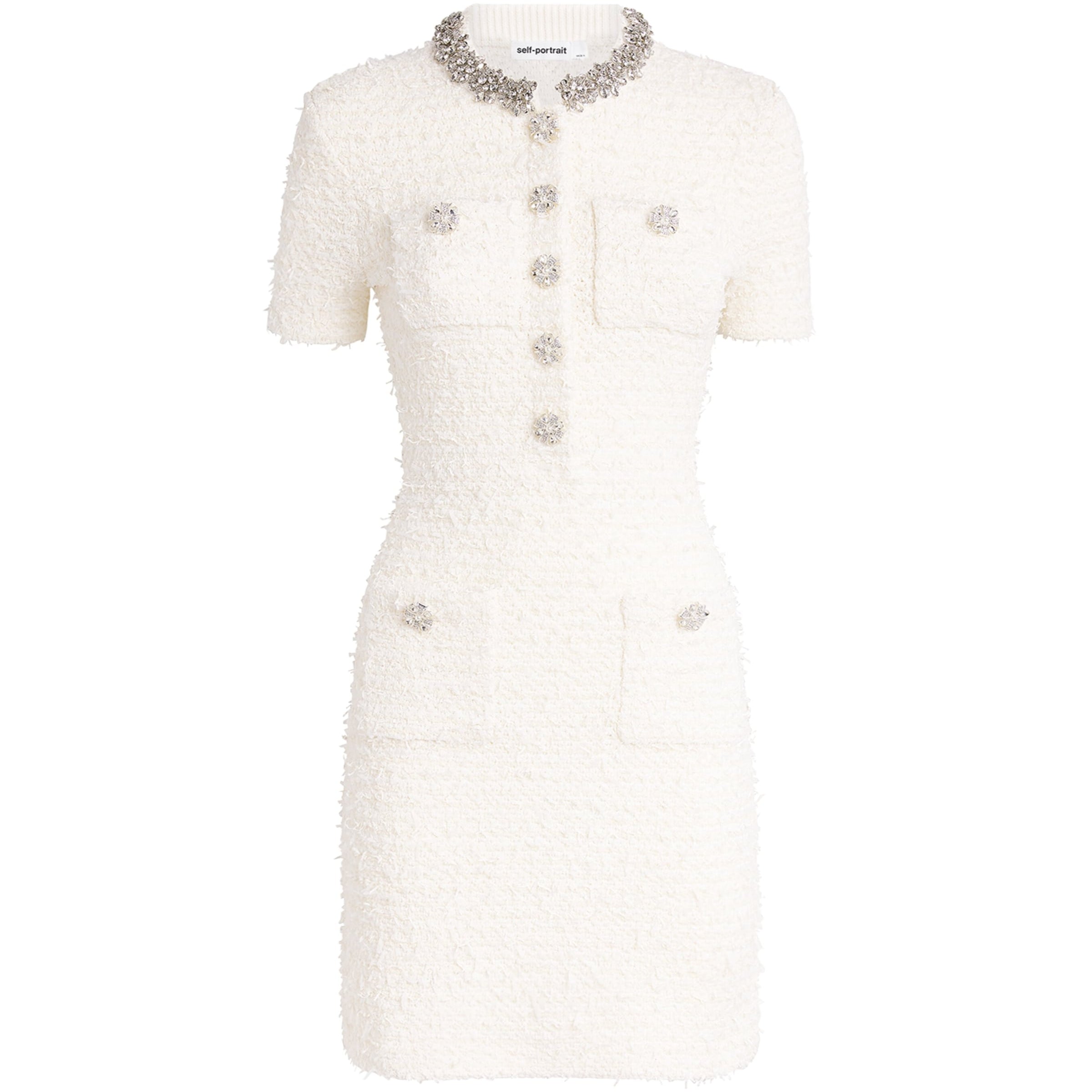 Self-Portrait Ivory Textured-Knit Mini Dress