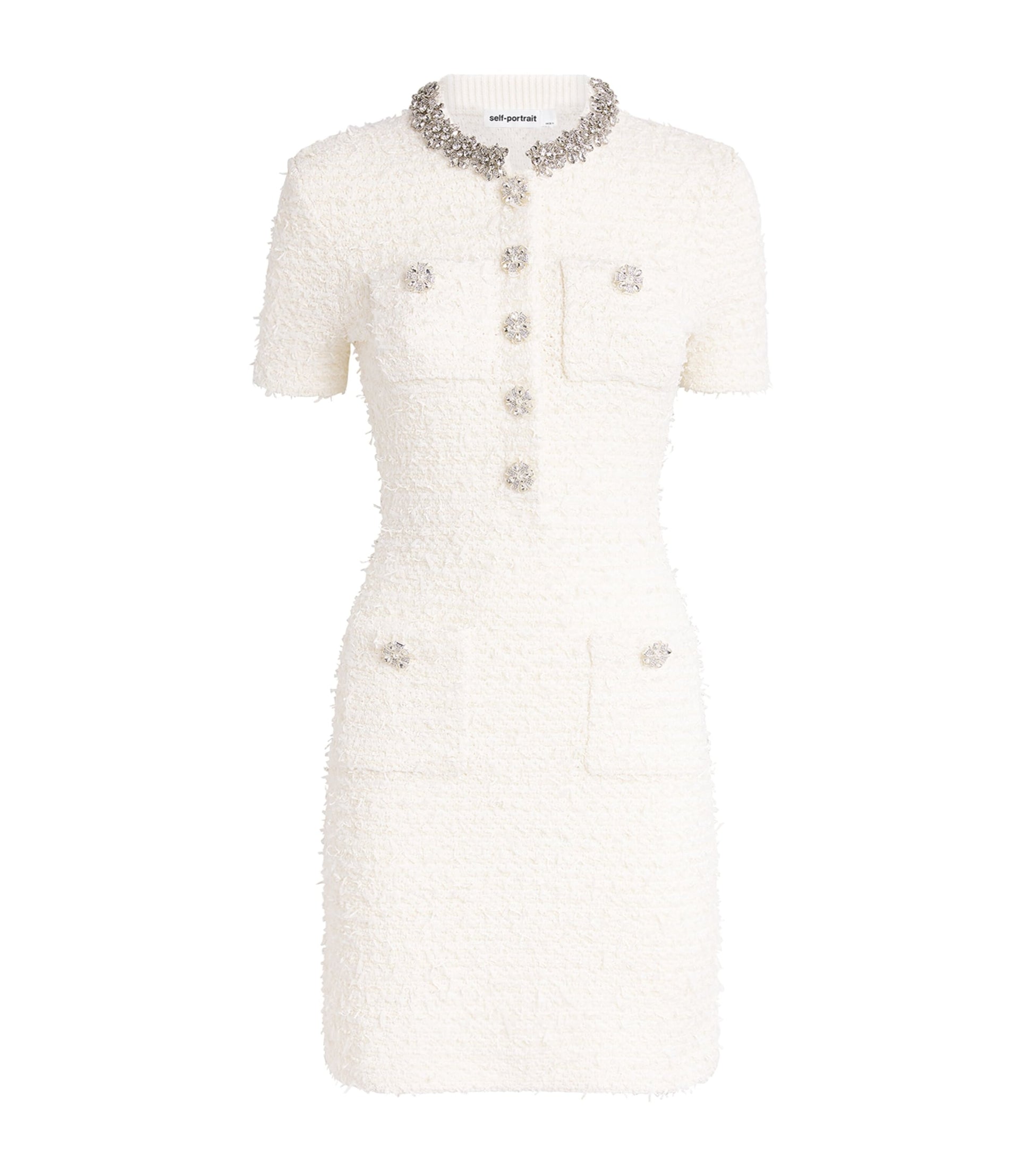 Self-Portrait Ivory Textured-Knit Mini Dress