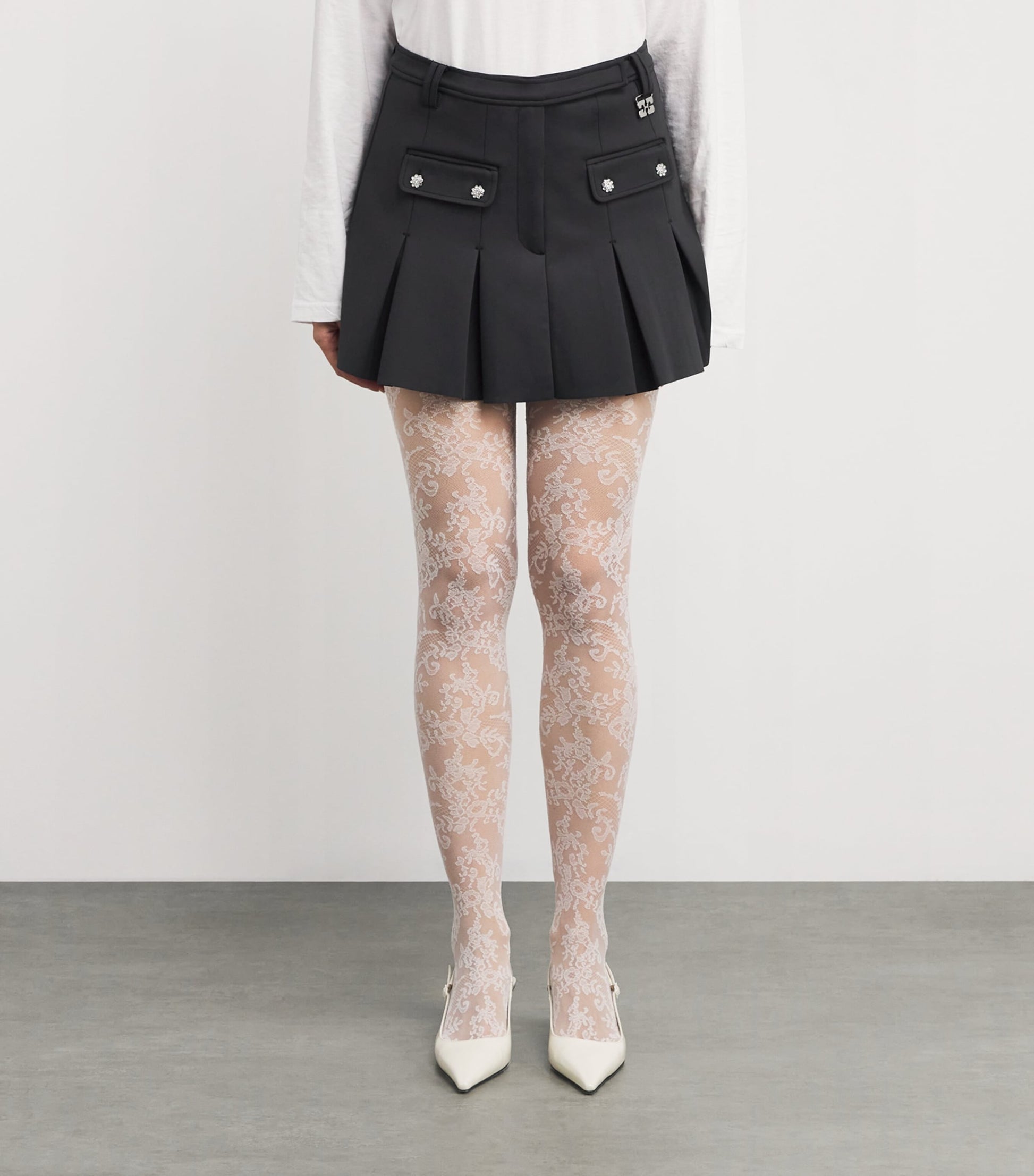 GANNI Black Neoprene Pleated Mini Skirt