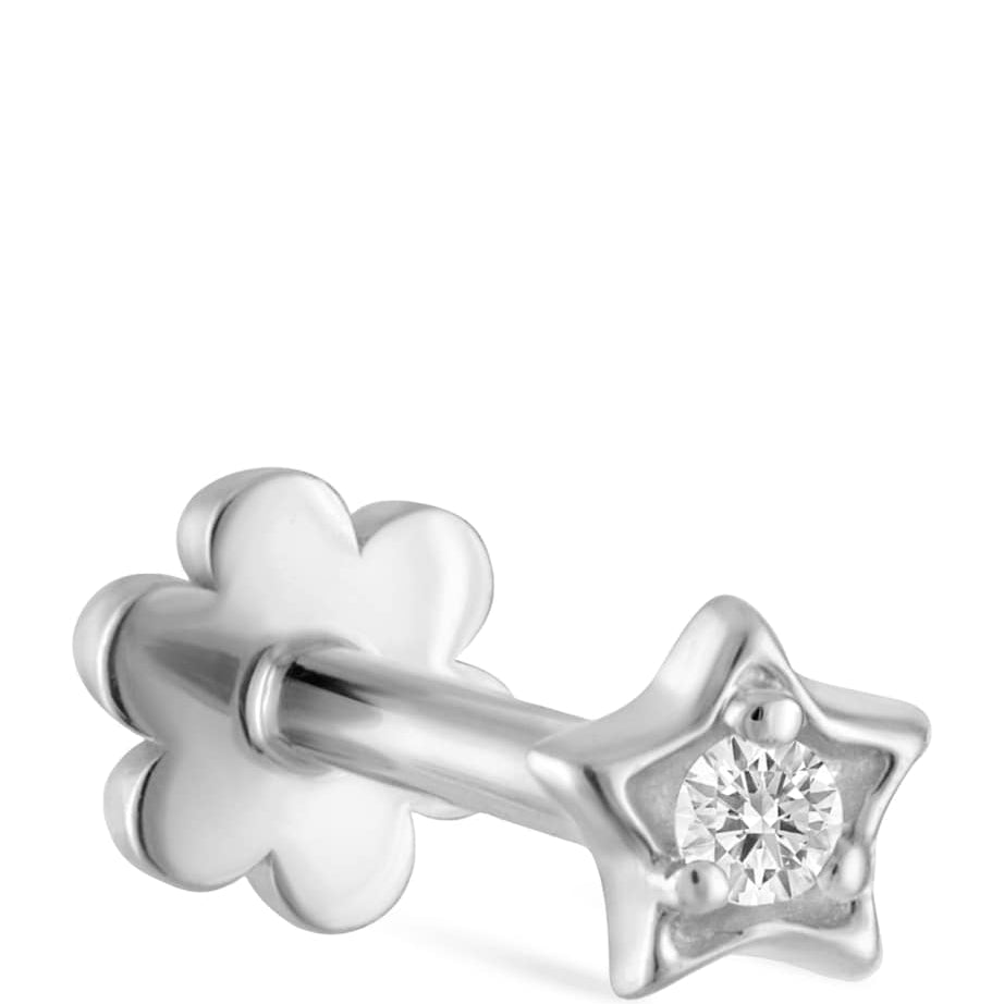 Maria Tash White Gold and Diamond Solitaire Star Threaded Stud Earring (3mm)