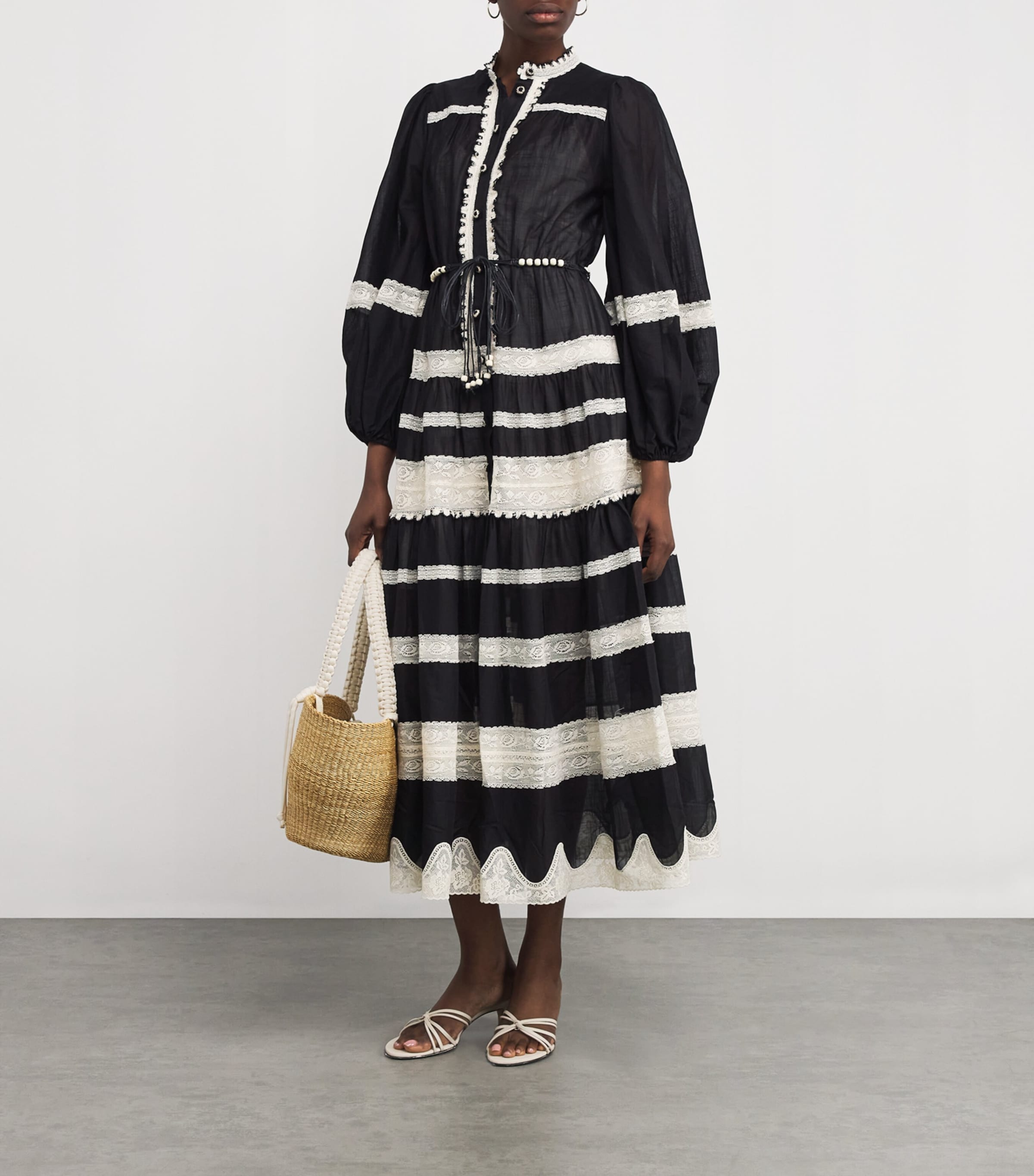 Cotton Lace-Insert Rhiannon Midi Dress