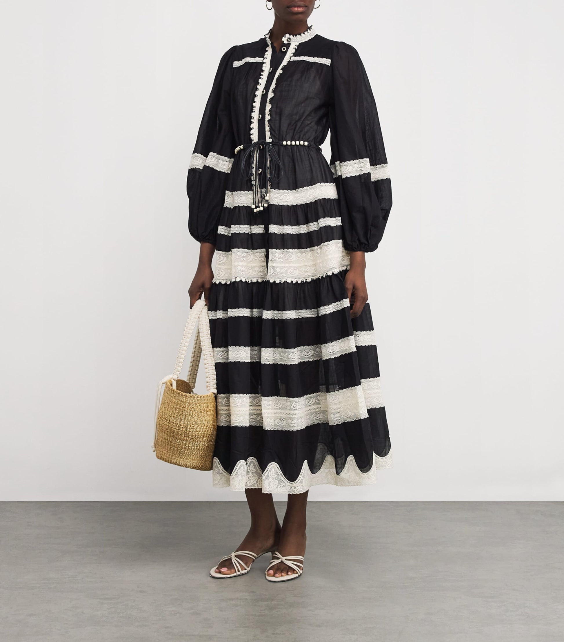 Cotton Lace-Insert Rhiannon Midi Dress