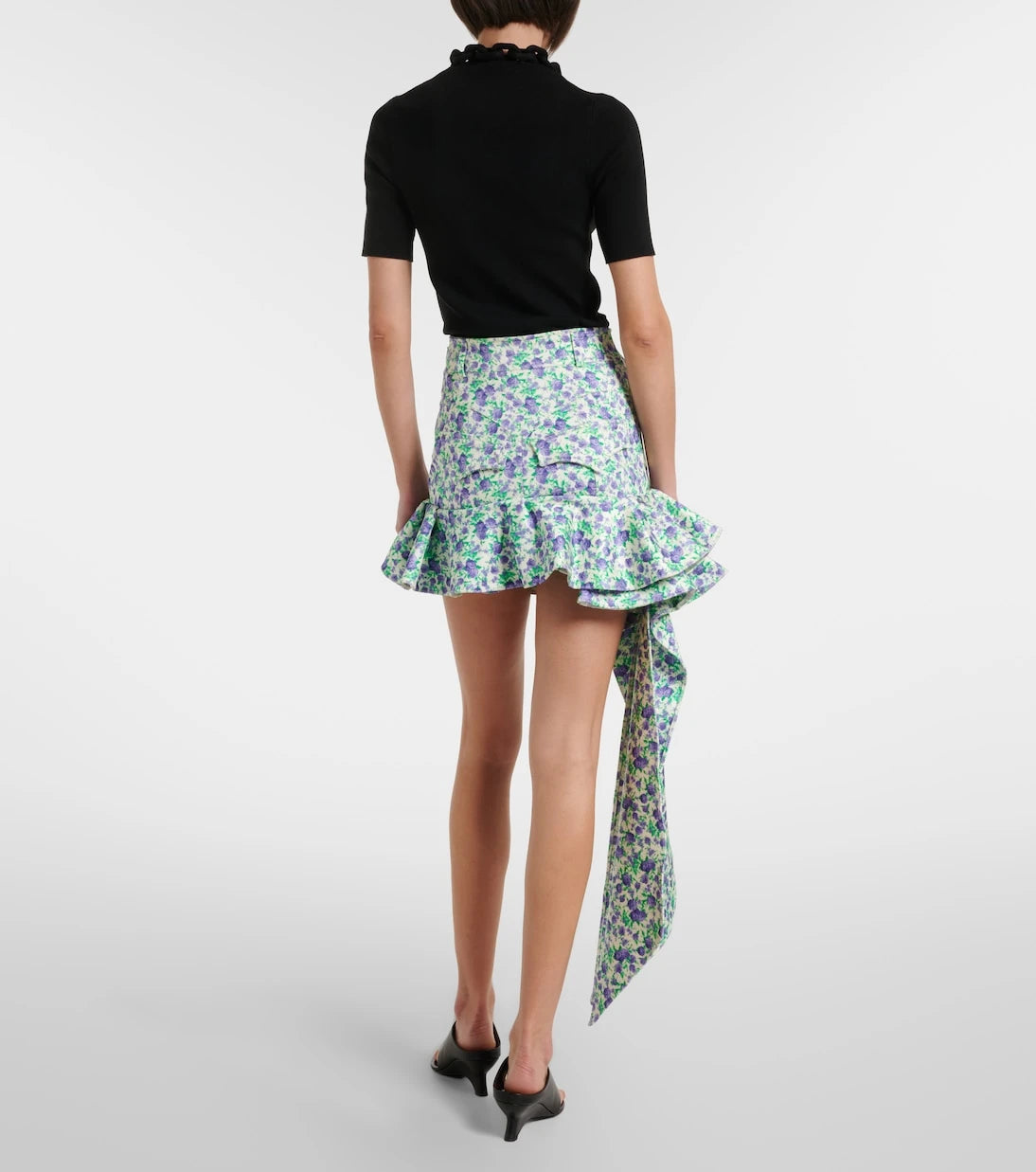 Rabanne - Ruffled floral jersey miniskirt