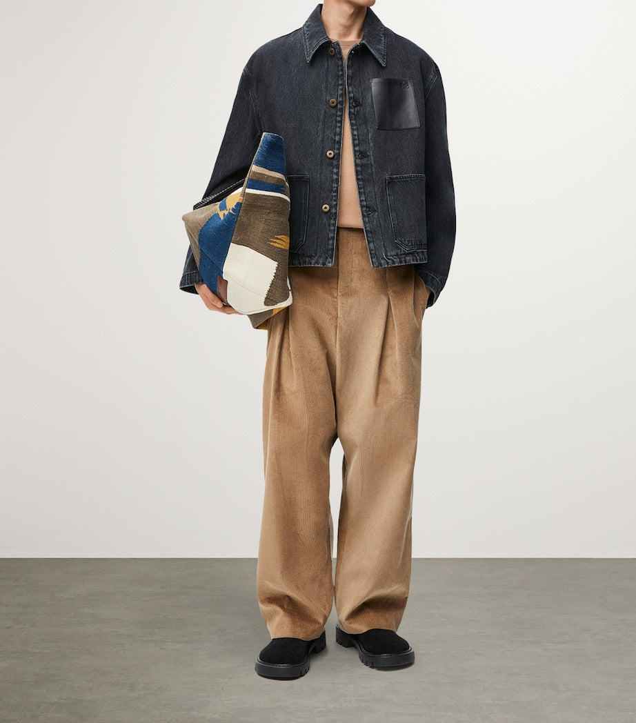 LOEWE Black Leather-Trim Denim Jacket