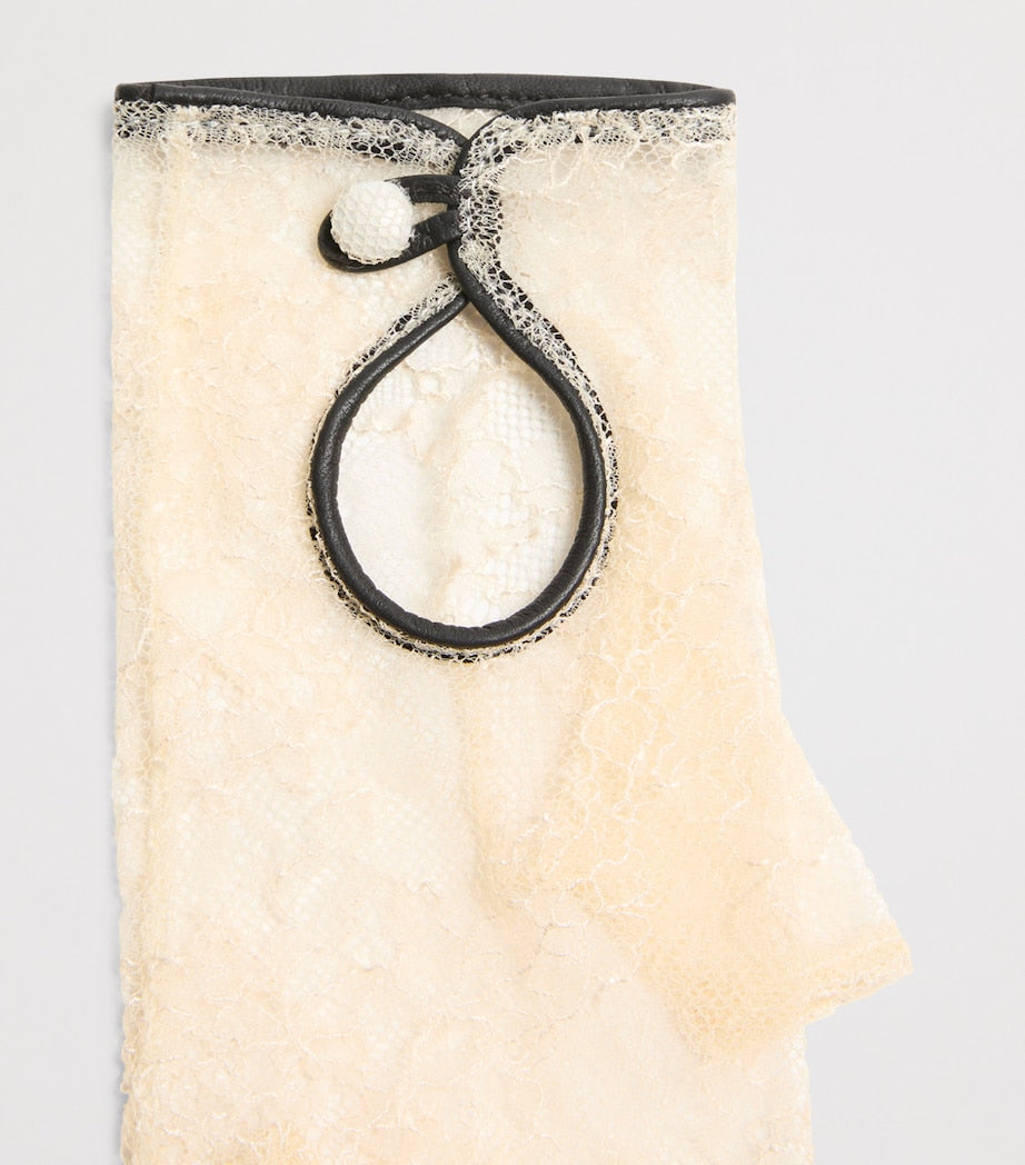 Valentino Garavani Ivory Lace Biker Gloves