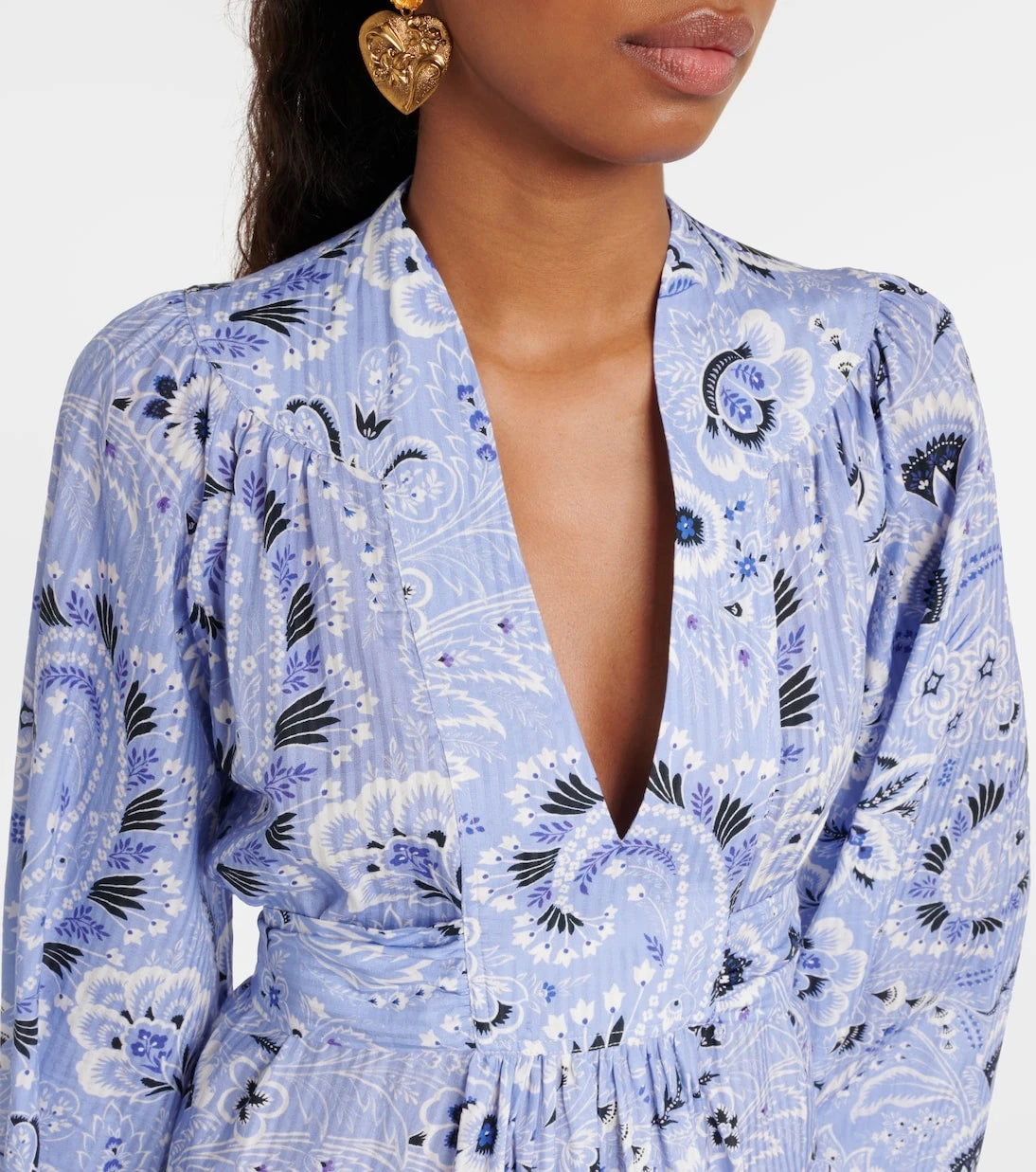 Etro - V-neck printed cotton-blend minidress