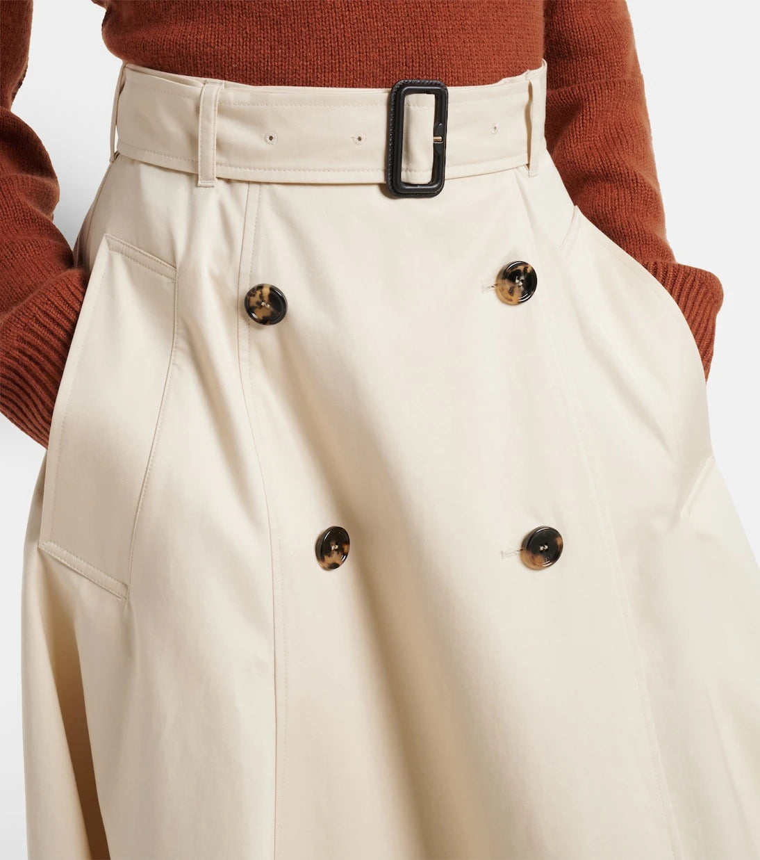 Burberry - Belted cotton gabardine midi skirt