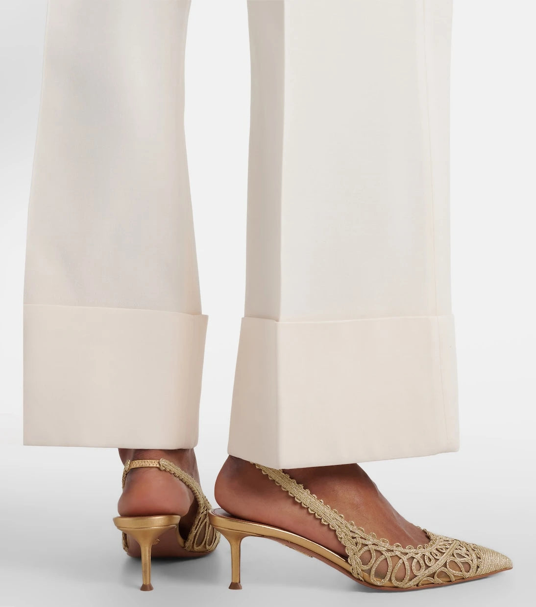 Aquazzura - Kahlo metallic raffia and mesh slingback pumps