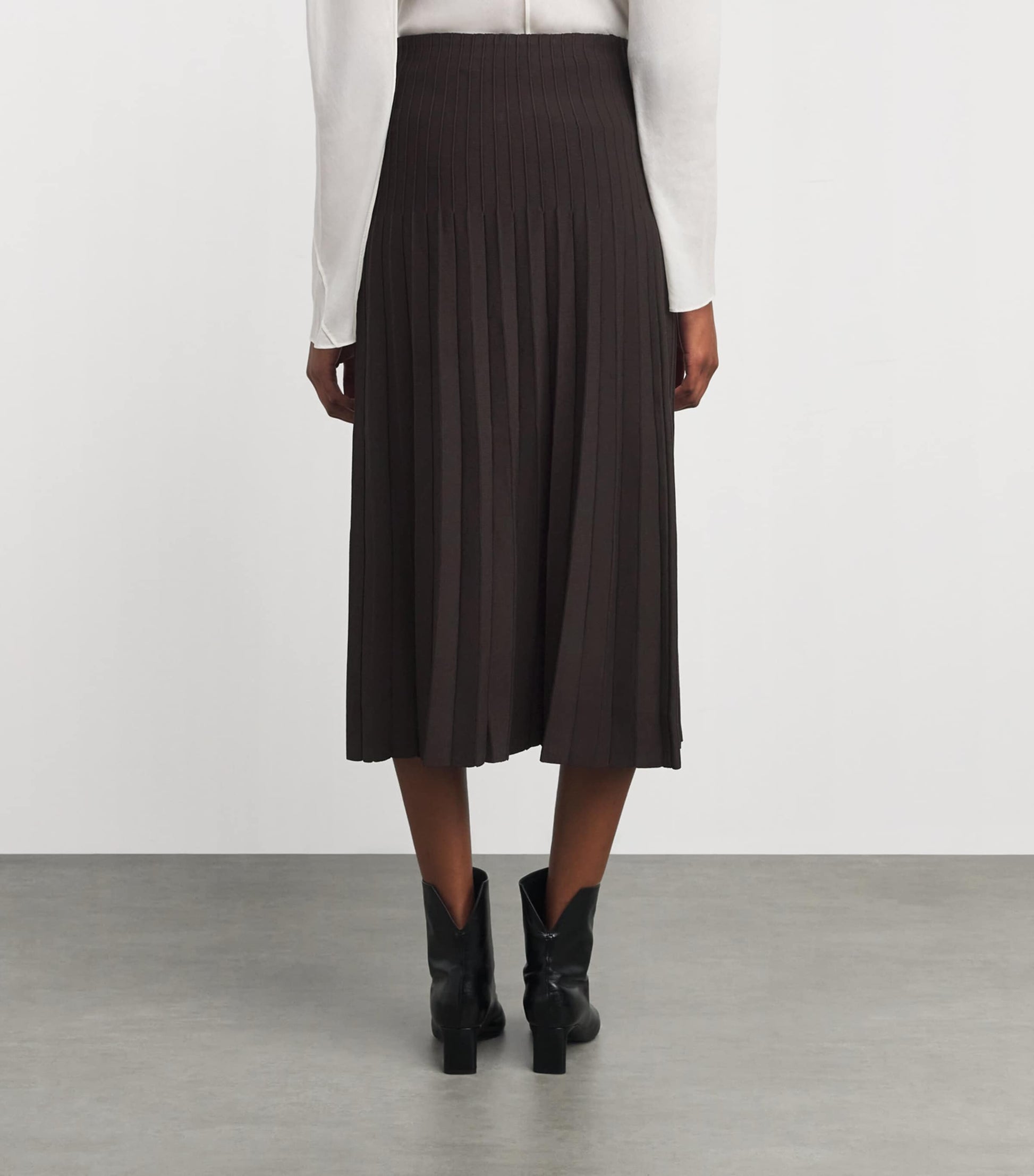 STAUD Brown Ribbed Lena Midi Skirt