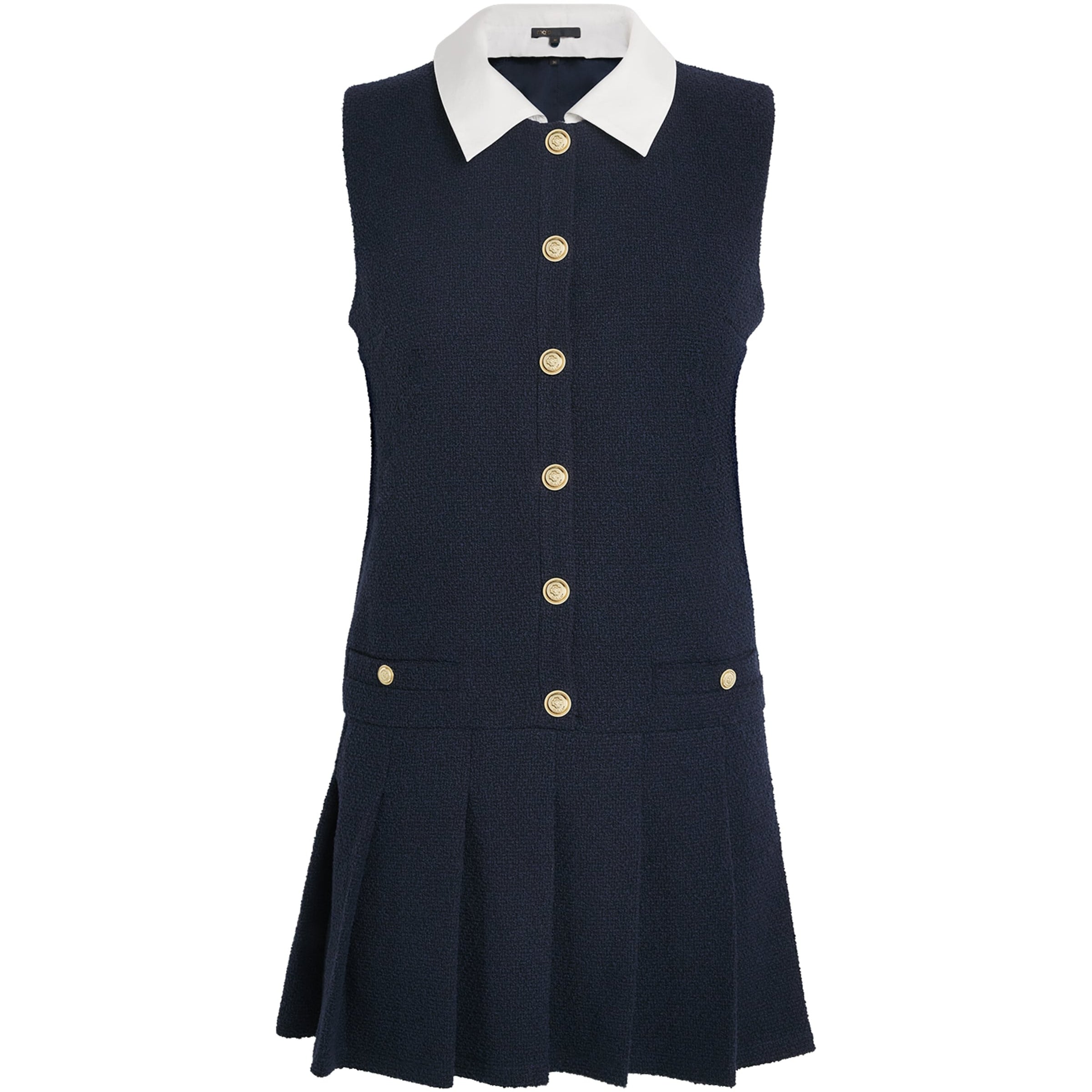 Maje Blue Tweed Buttoned Mini Dress