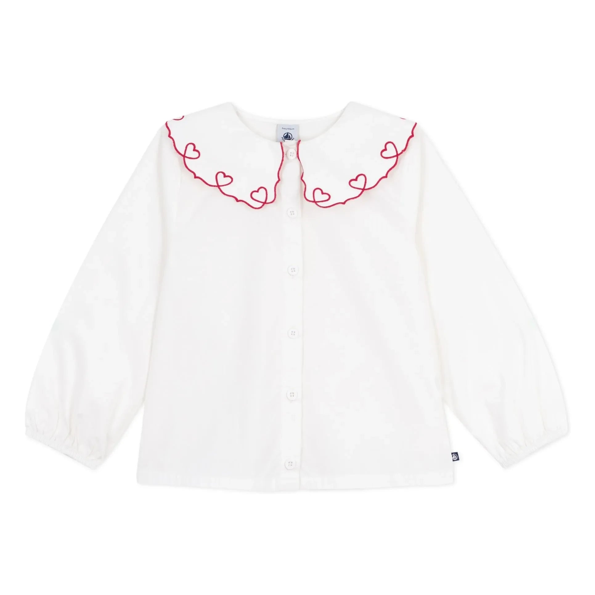 Petit Bateau - Organic cotton blouse with heart collar | White