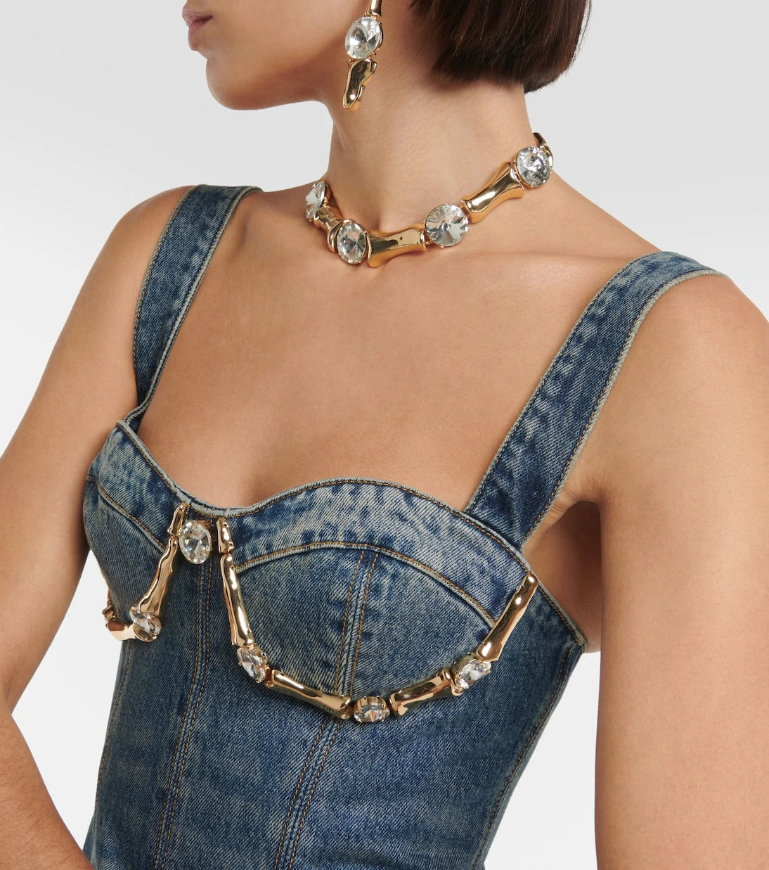 Area - Claw embellished denim minidress
