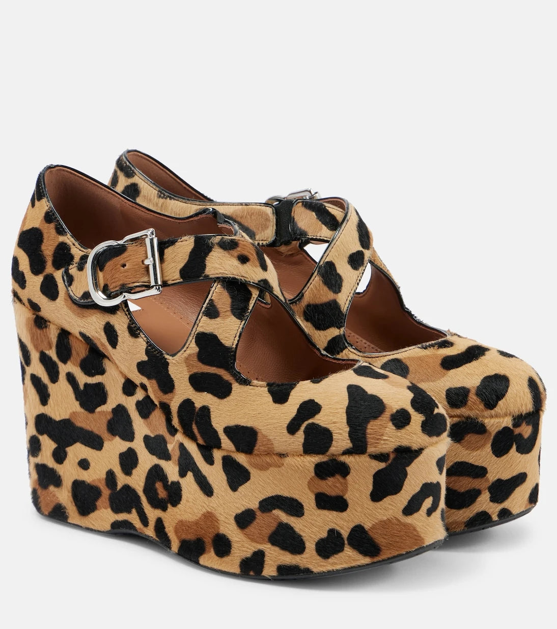 Alaïa - Criss Cross leopard-print calf hair wedges