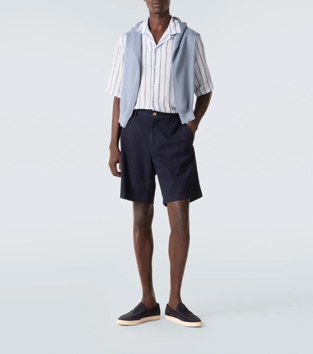 Brunello Cucinelli - Striped linen bowling shirt