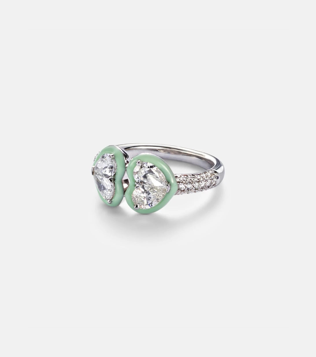 Kamyen - 18kt white gold and enamel ring with diamonds
