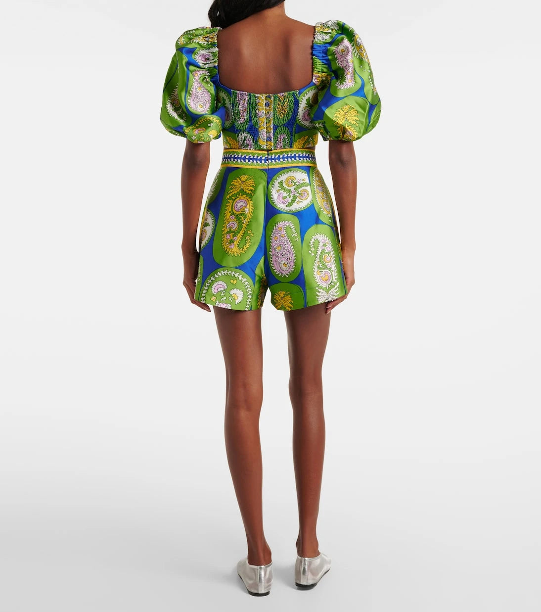 Alémais - Printed balloon-sleeve cropped top