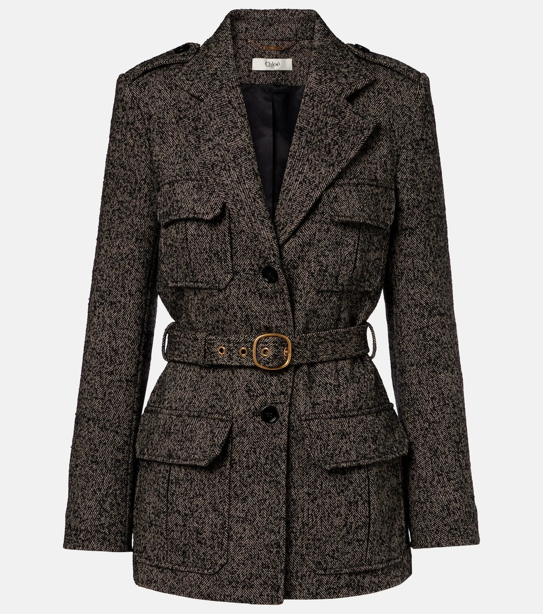 Chloé - Belted herringbone wool-blend coat