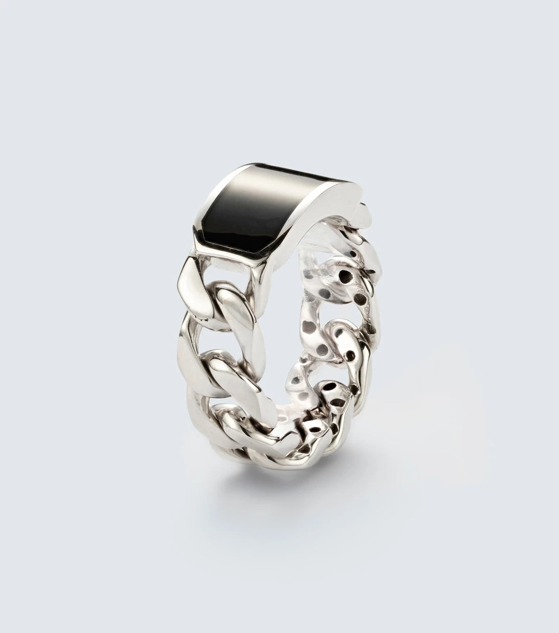 Shay Jewelry - خاتم ذهب أبيض عيار 18 قيراط وصلات متداخلة مع الأونيكس