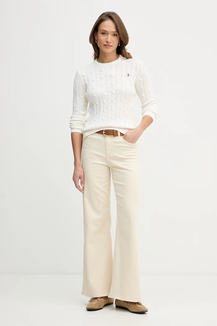 U.S. Polo Assn. пуловер дамски от памук CREW NECK CABLE