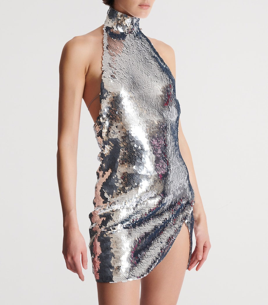 Silver Sequinned Halterneck Mini Dress