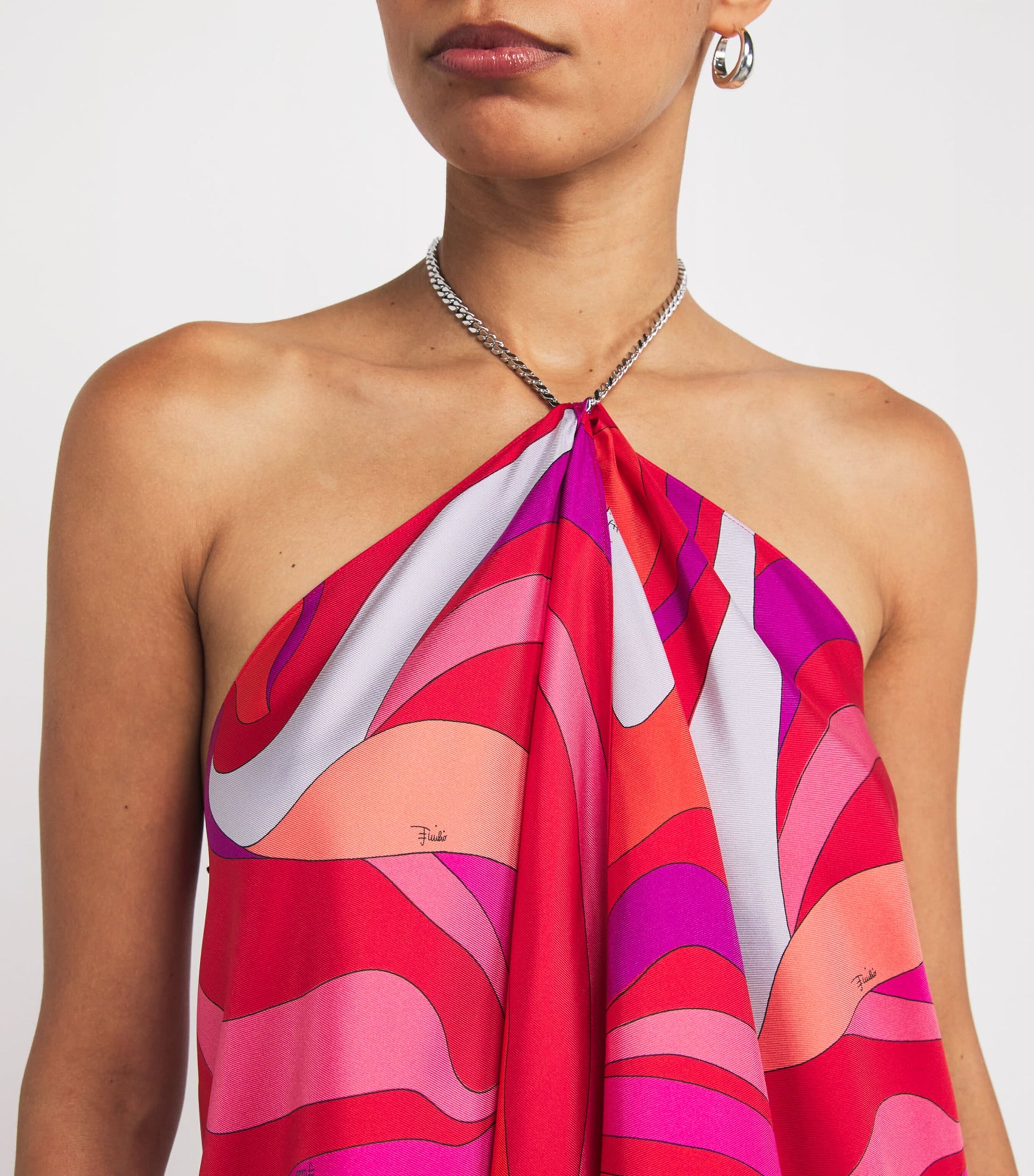 Multi Silk Marmo Print Asymmetric Midi Dress