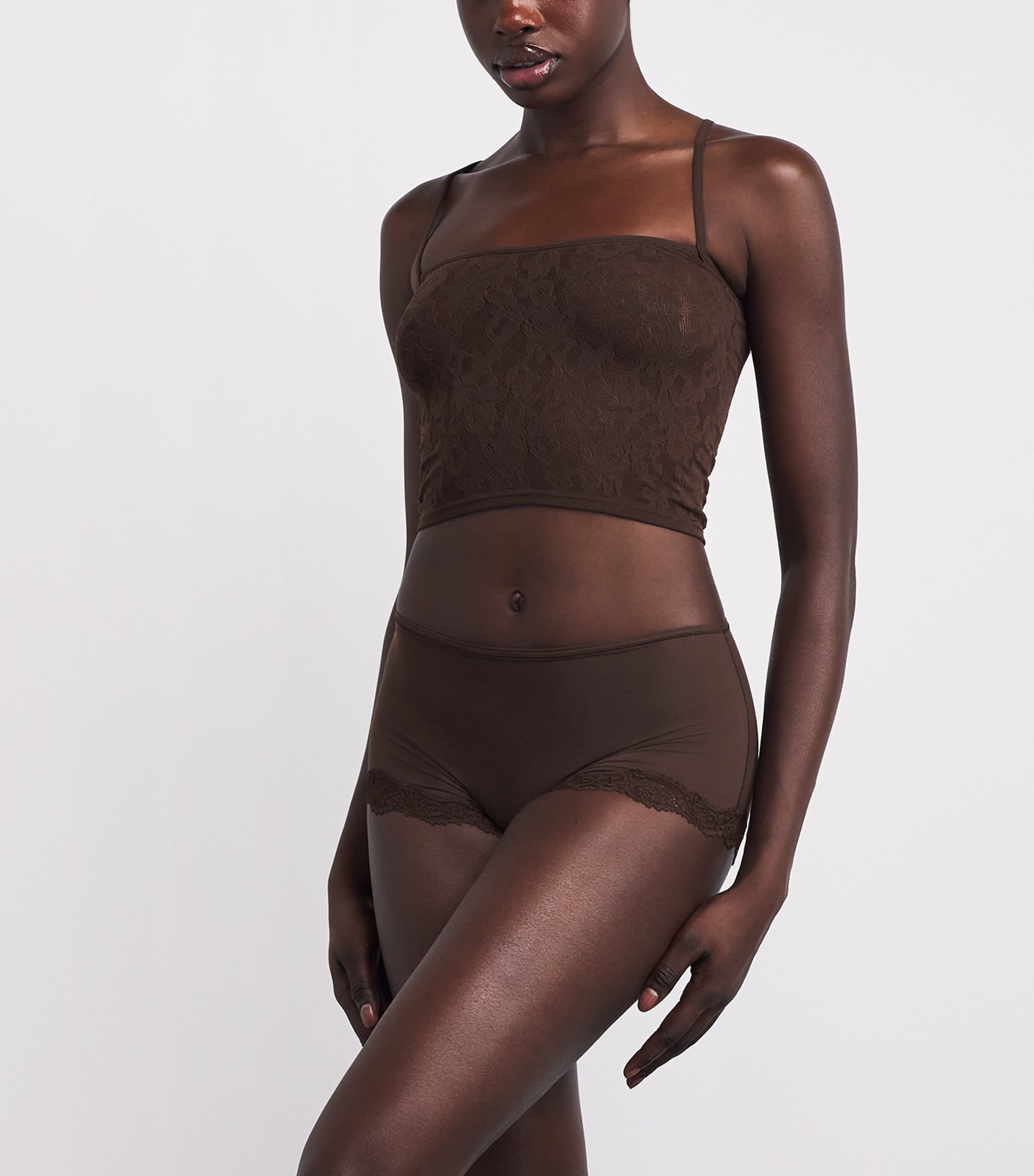 Skims Brown Lace-Trim Fits Everybody Boyshort Briefs