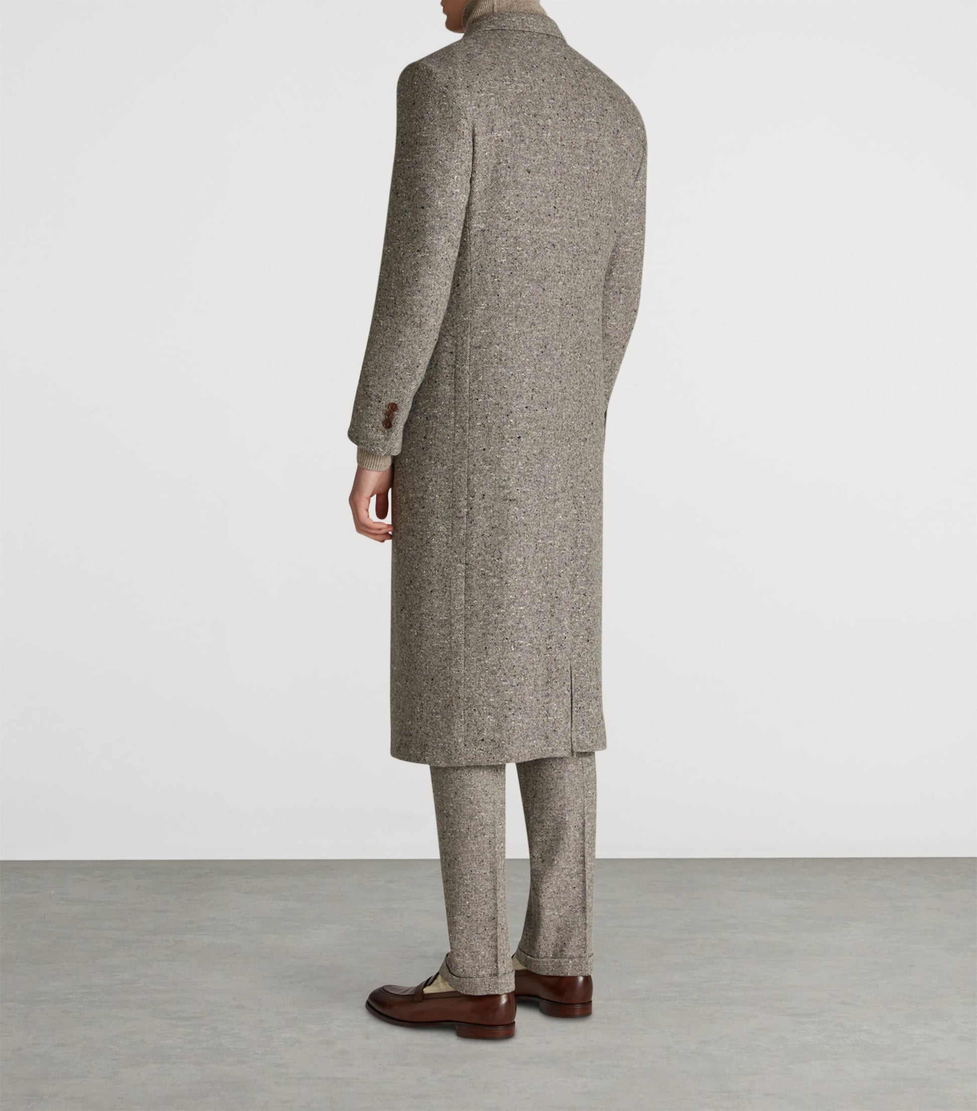 Grey Cashmere Donegal Tweed Double-Breasted Overcoat