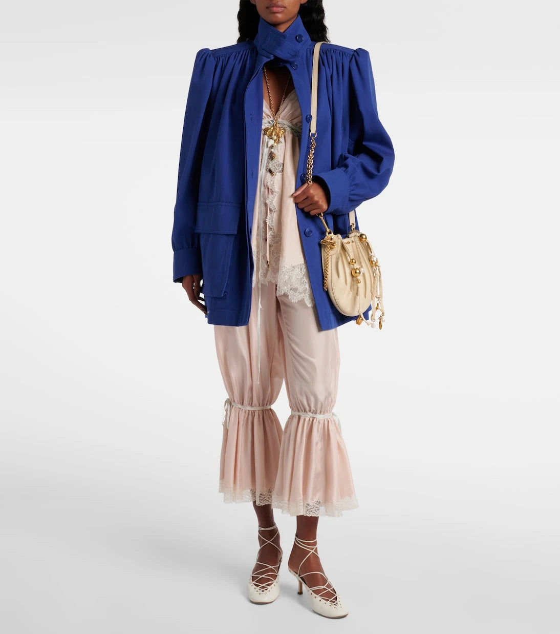 Chloé - Lace-trimmed silk pongé cropped pants