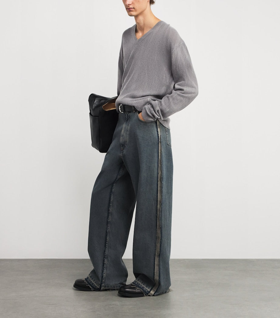 Grey Merino Wool V-Neck Sweater