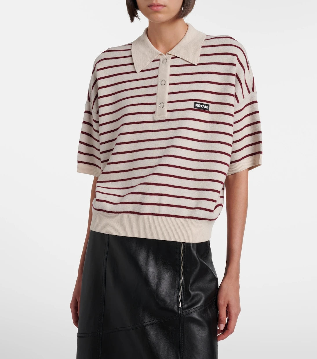 Rotate - Striped knitted polo shirt